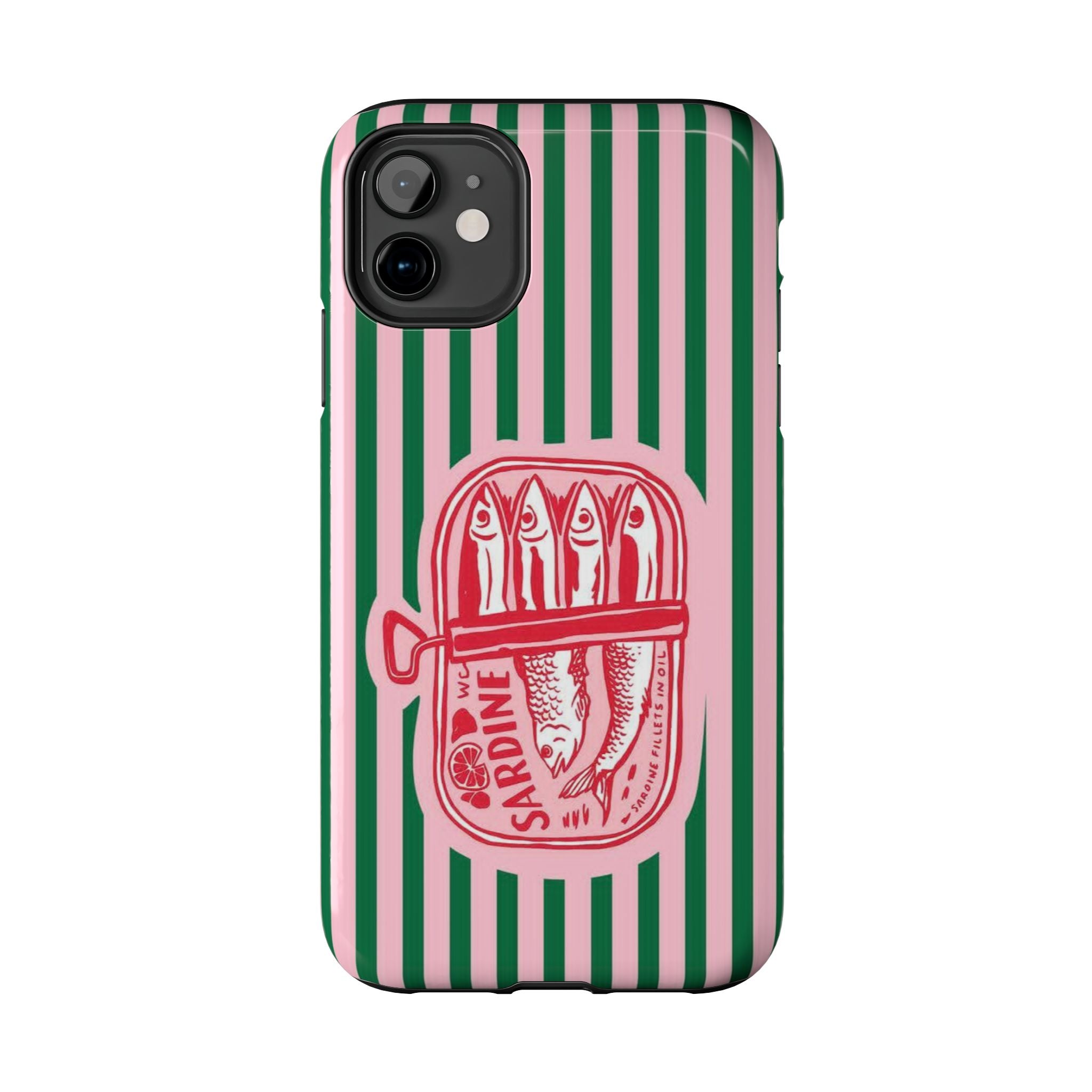 Sardine Stripes Tough Phone Case — Retro Pink & Green Protective Phone Cover