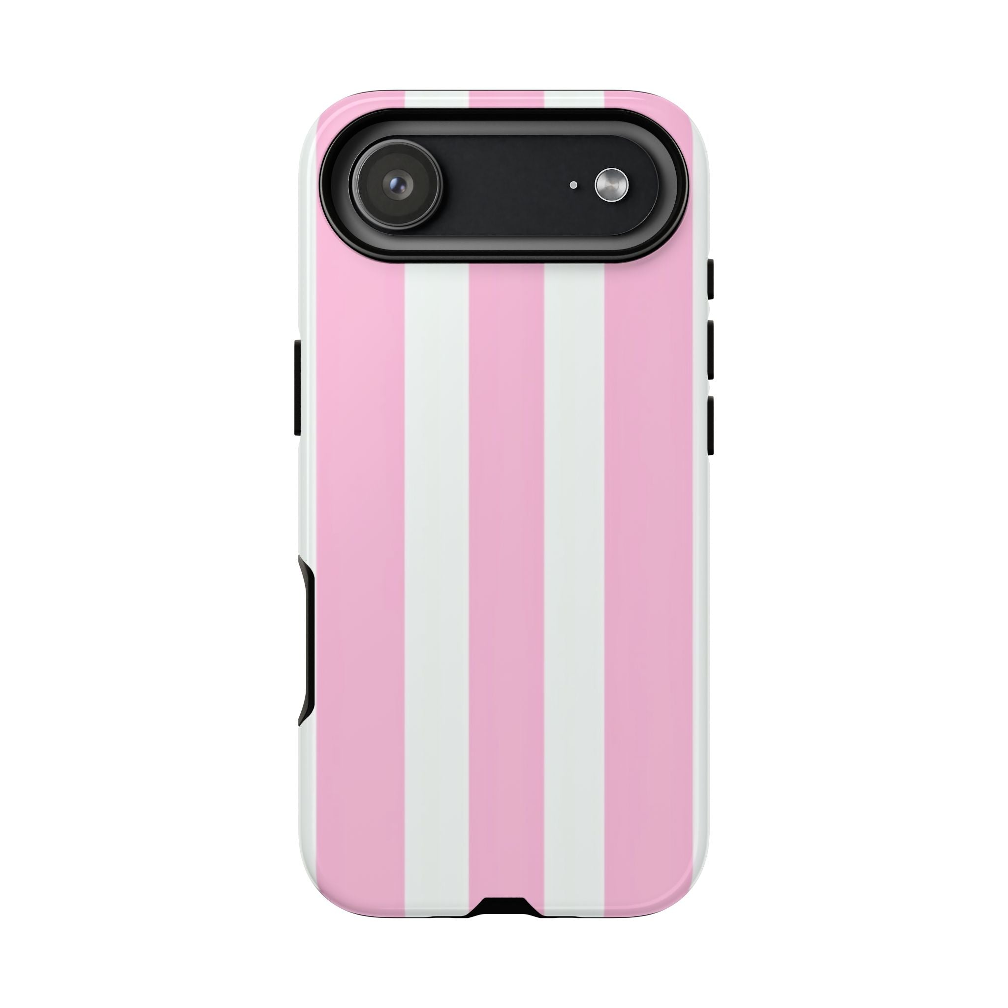 Pink & White Striped Tough Phone Case — Durable Protective Phone Cover