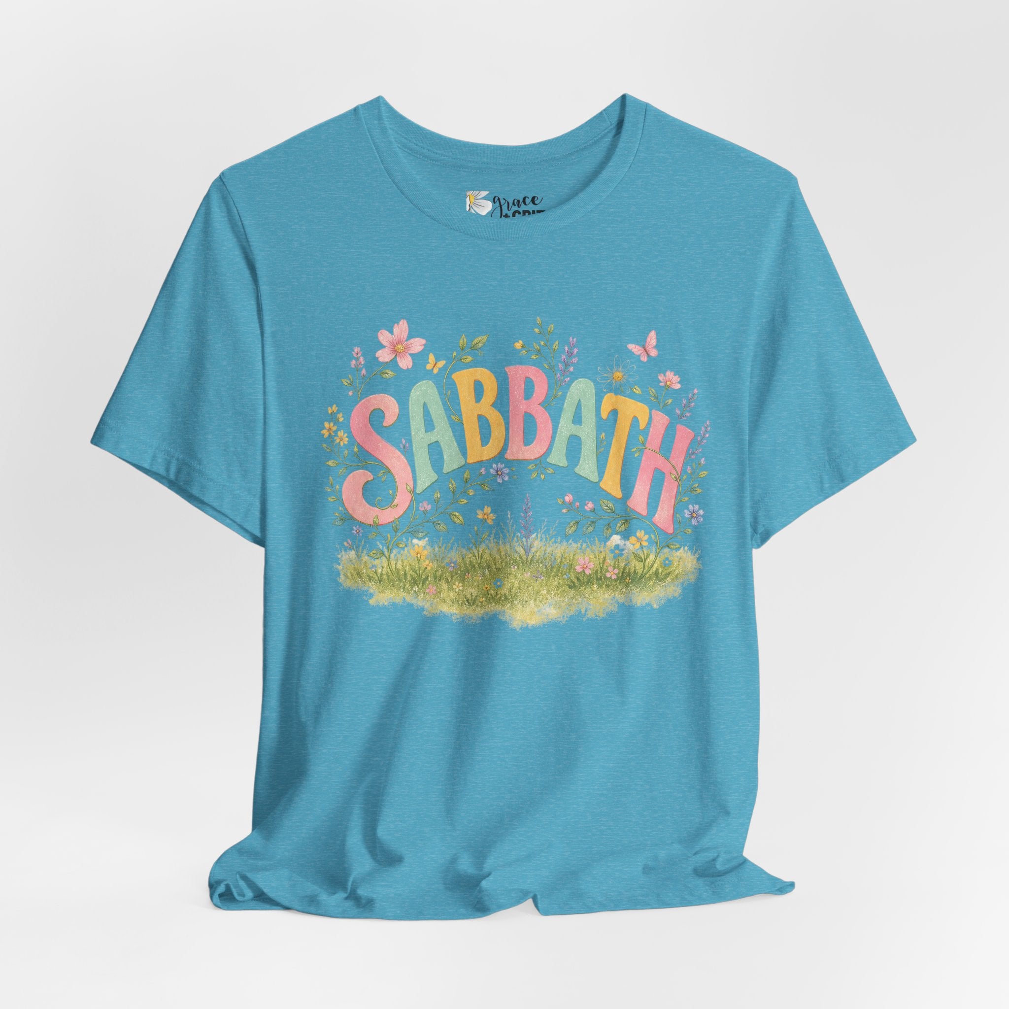 Sabbath Floral Script Tee | Pastel Flowers, Meadow Illustration