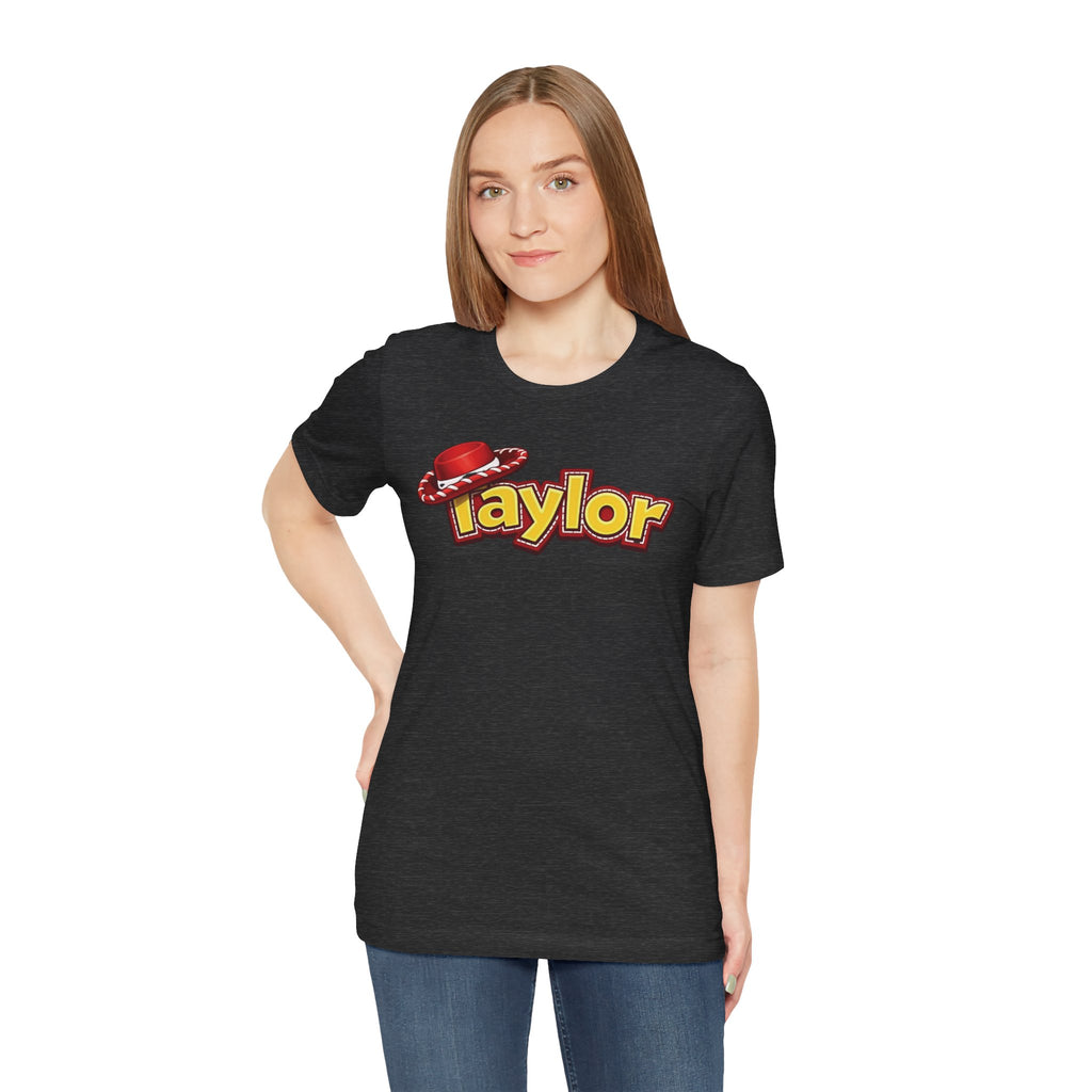 Taylor Name Tee — Retro Western Logo T-Shirt with Red Cowboy Hat