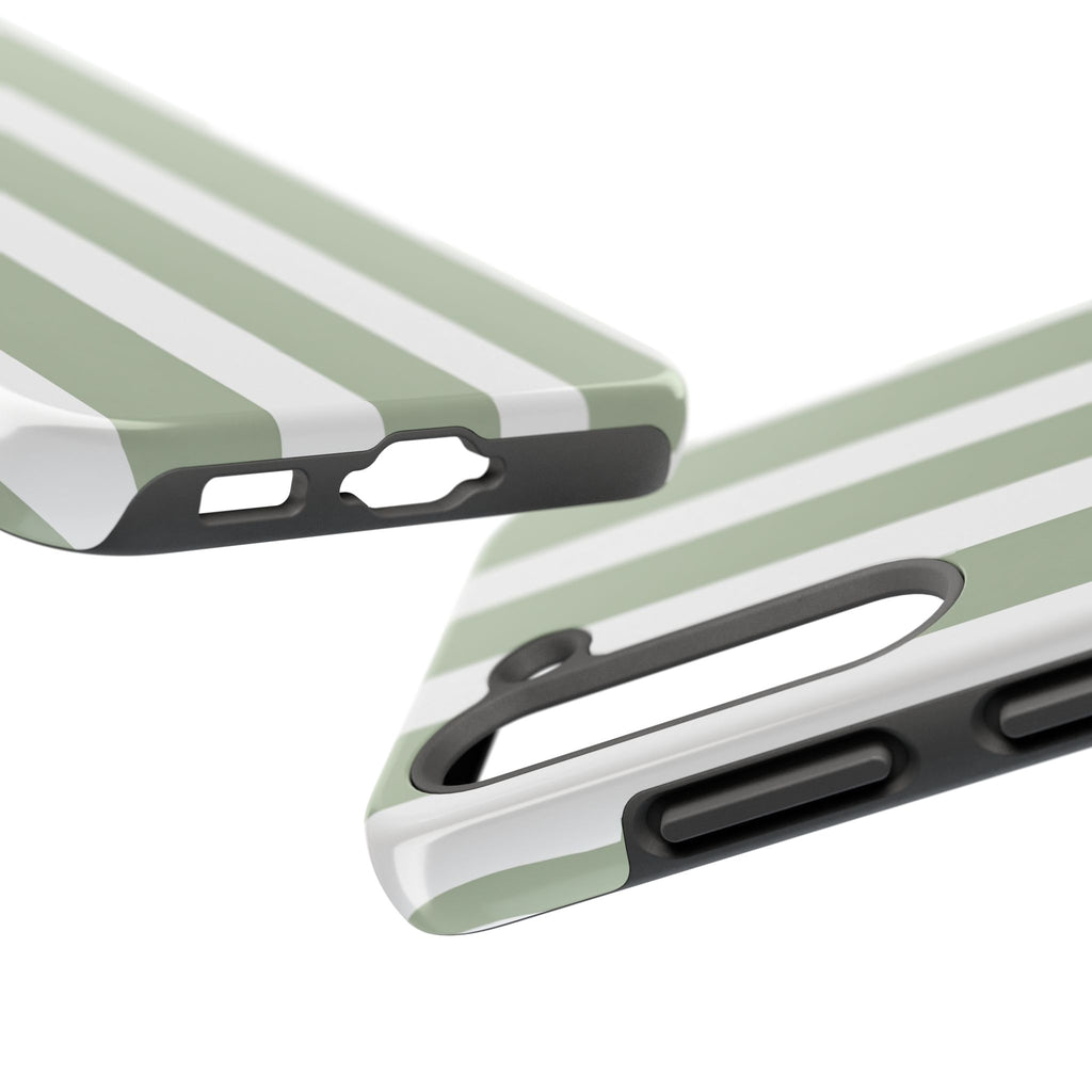 Sage & White Striped Tough Phone Case — Durable Protective Phone Cover