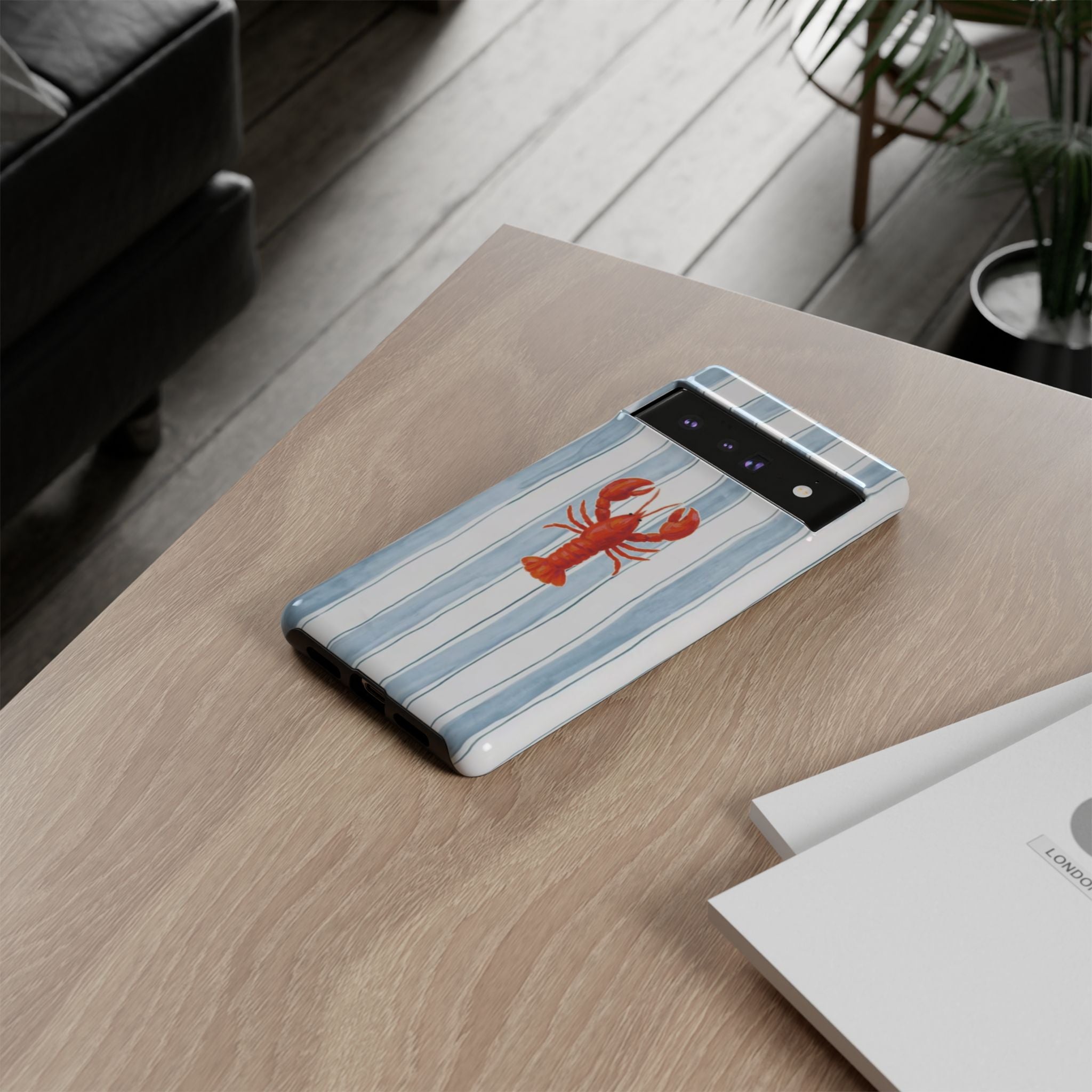 Lobster Stripe Phone Case — Nautical Blue & White Protective Cover