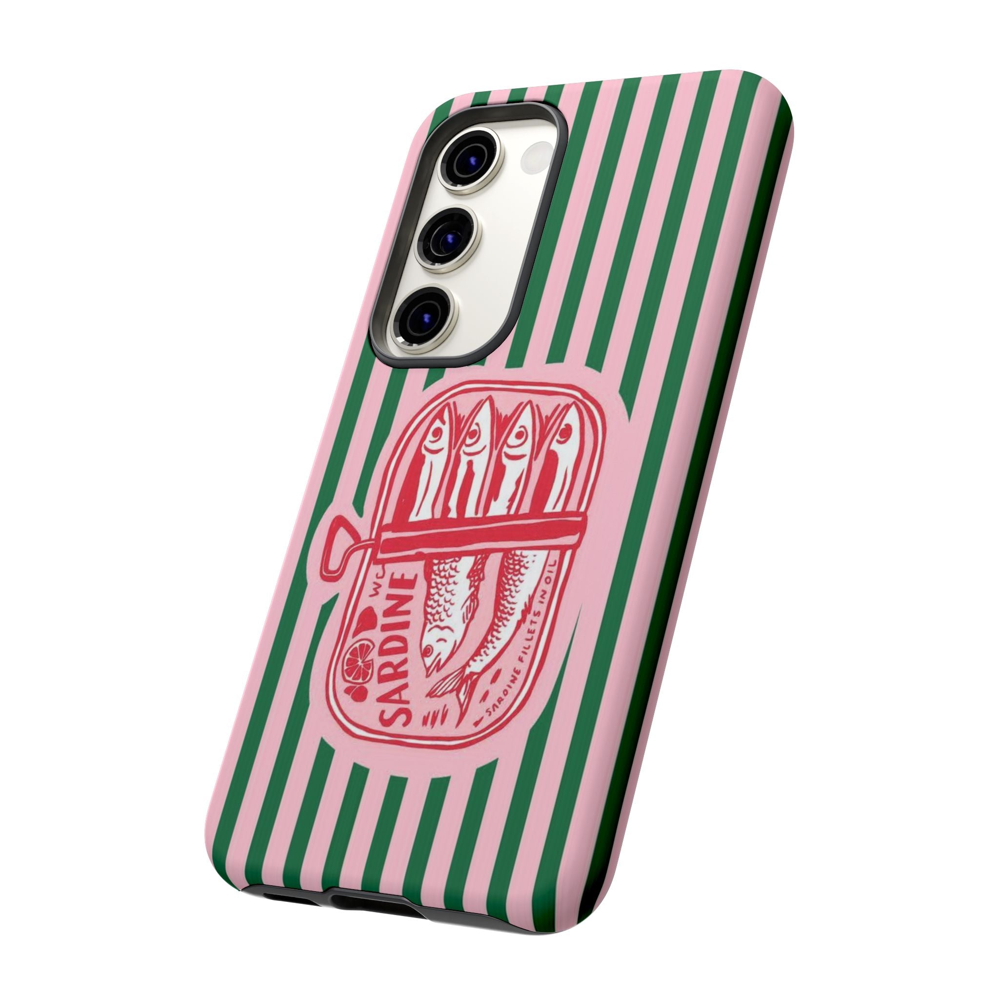 Sardine Stripe Phone Case — Retro Pink & Green Nautical Protection