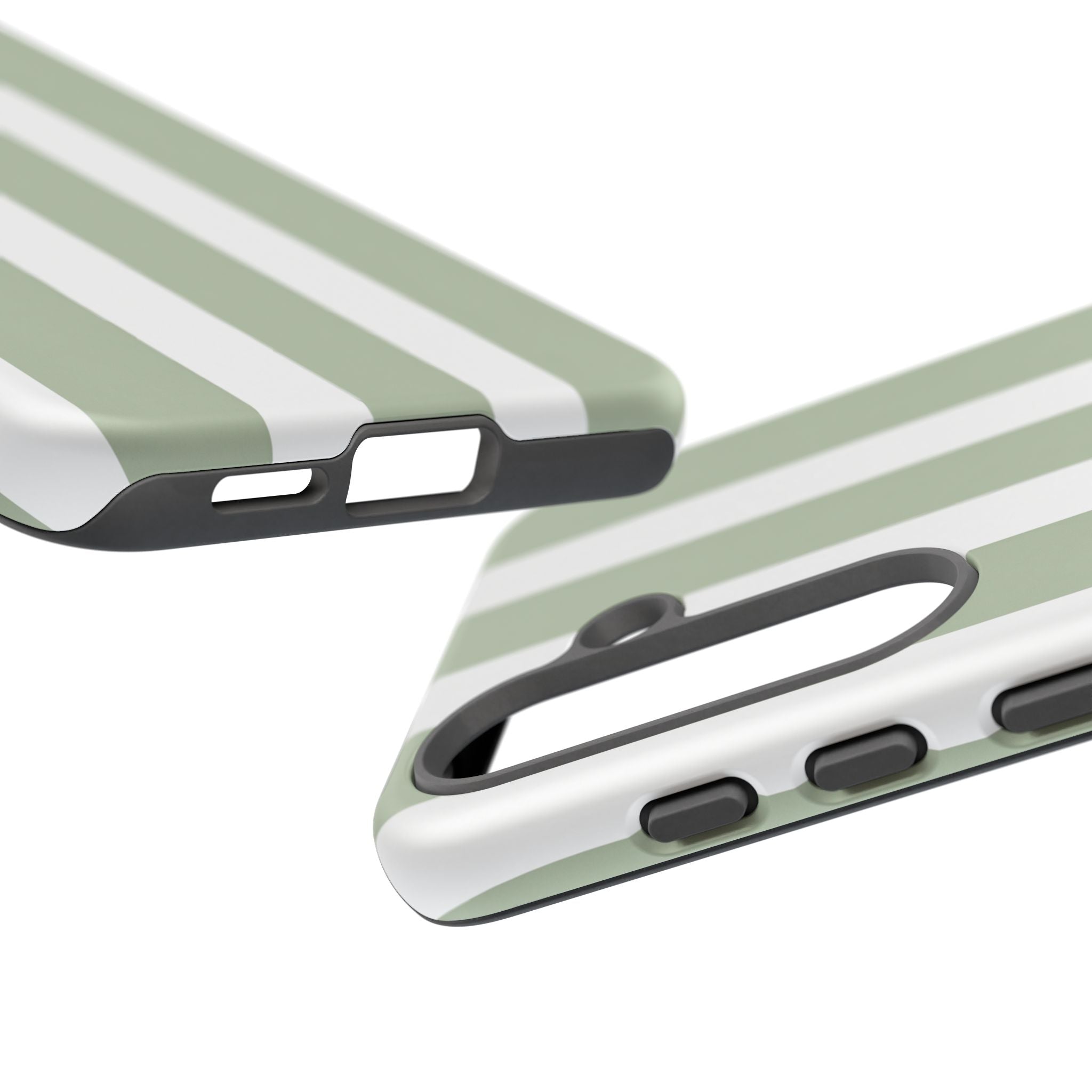 Striped Sage Tough Phone Case — Durable Green & White Vertical Stripe Phone Cover