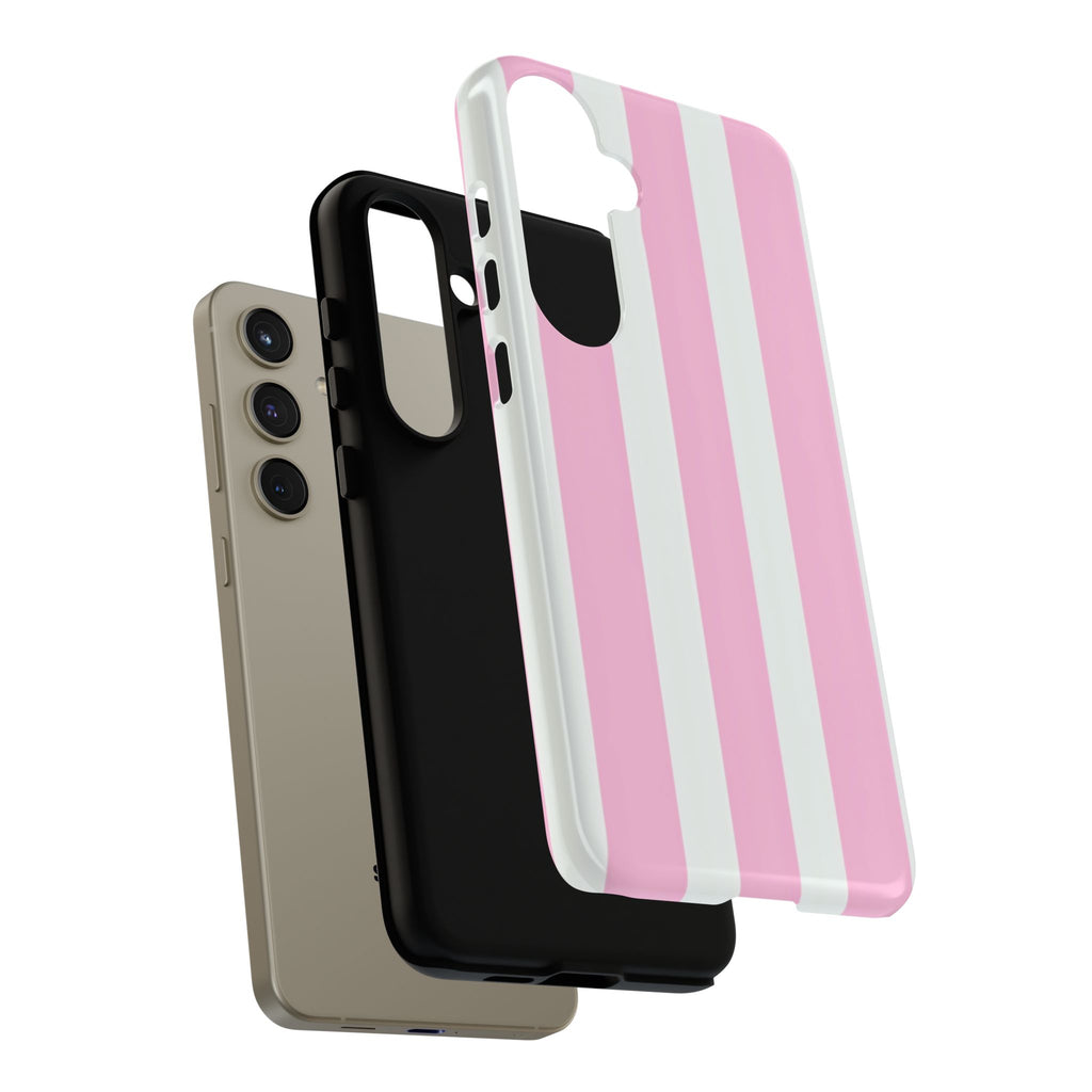Pink & White Striped Tough Phone Case — Durable Protective Phone Cover