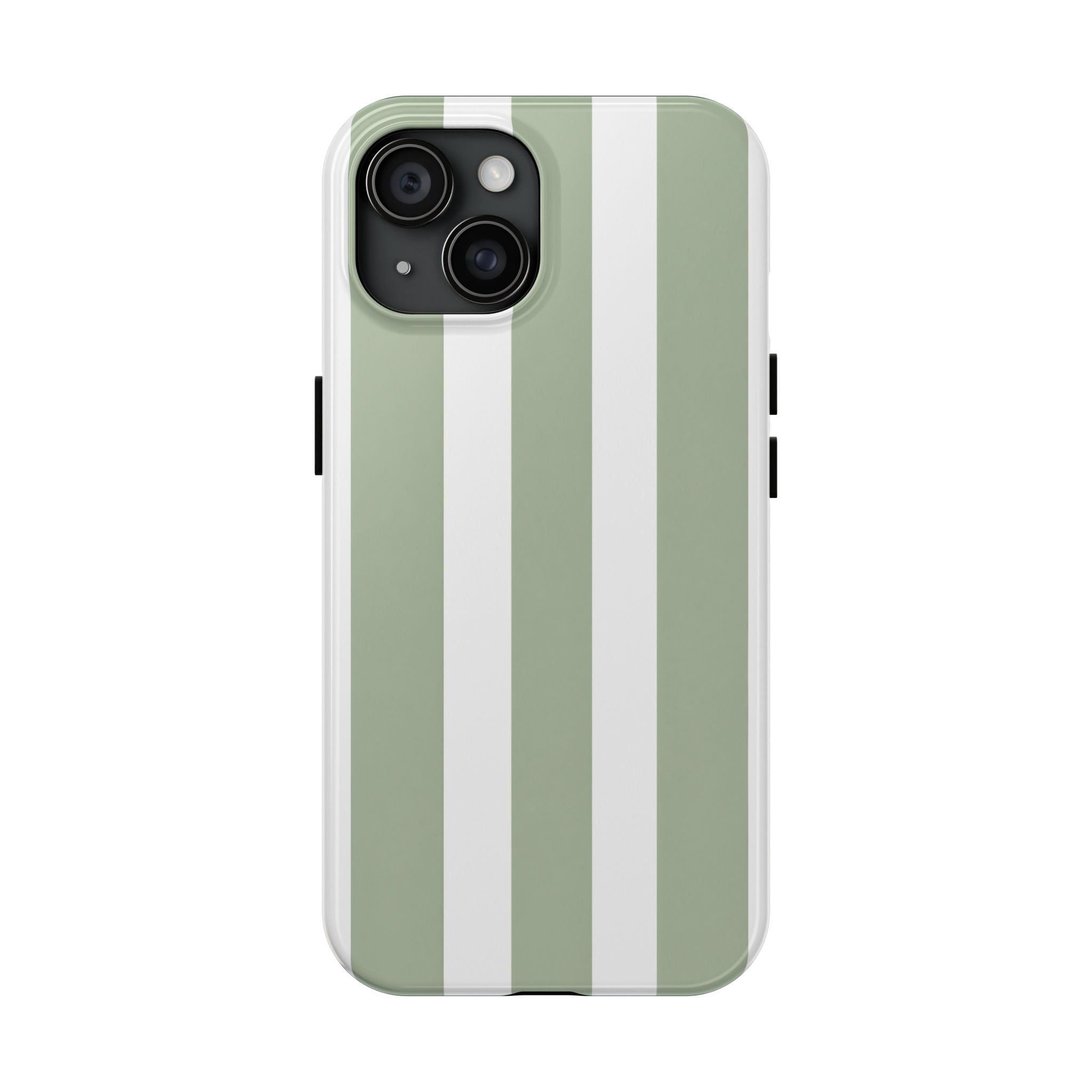 Sage & White Striped Tough Phone Case — Durable Protective Phone Cover