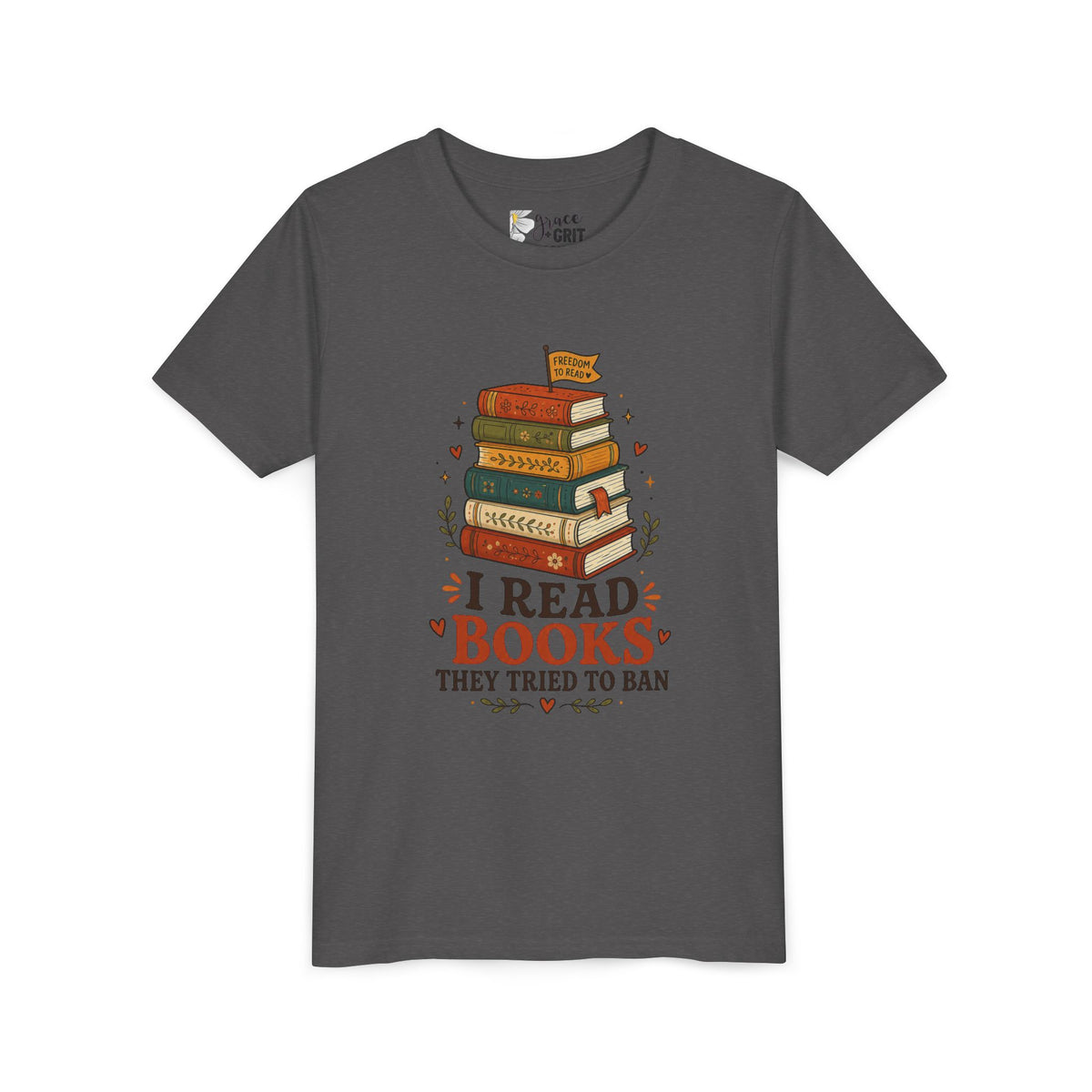 Youth Book Lover T‑Shirt — "I Read Books They Tried To Ban" Stack Graphic
