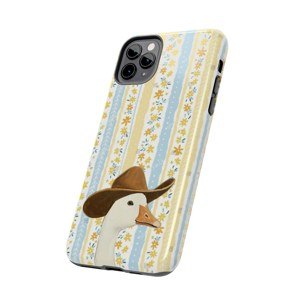 Cowboy Goose Tough Phone Case — Cute Farm Animal iPhone Case with Floral Stripes