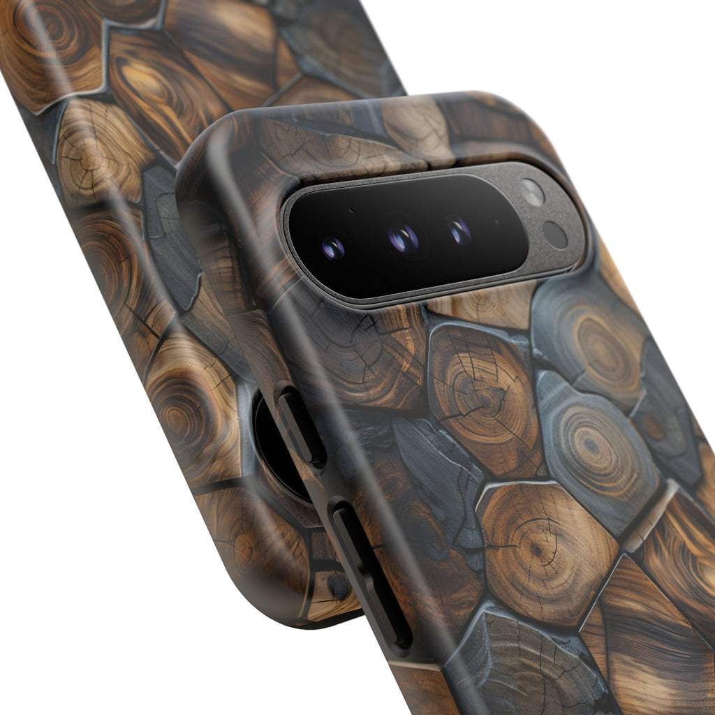 Wood Grain Hex Phone Case — Rustic Geometric iPhone Protection