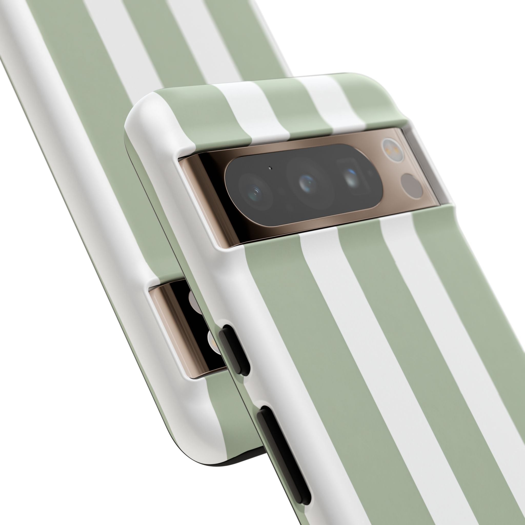Striped Sage Tough Phone Case — Durable Green & White Vertical Stripe Phone Cover