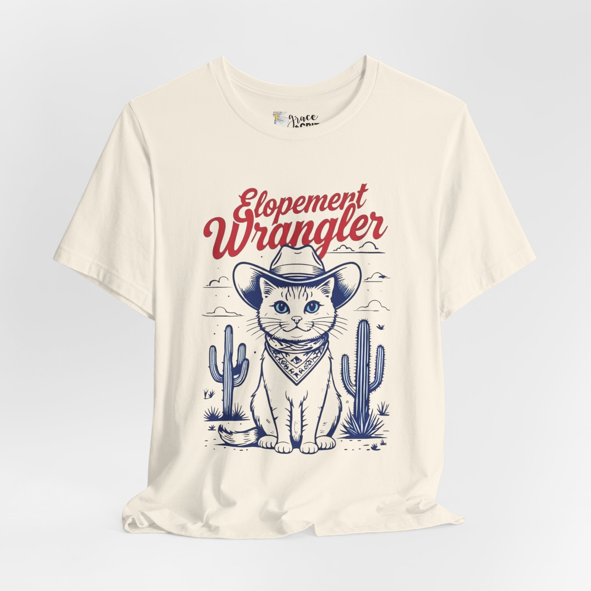 Elopement Wrangler Cat Tee | Cowboy Hat Cactus Desert Cat Illustration