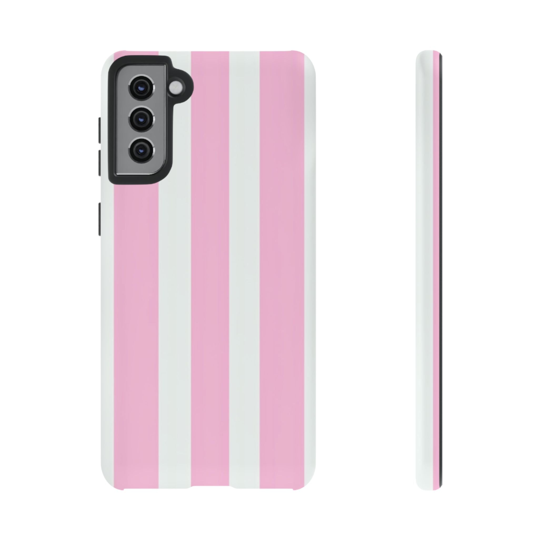 Pink & White Striped Tough Phone Case — Durable Protective Phone Cover