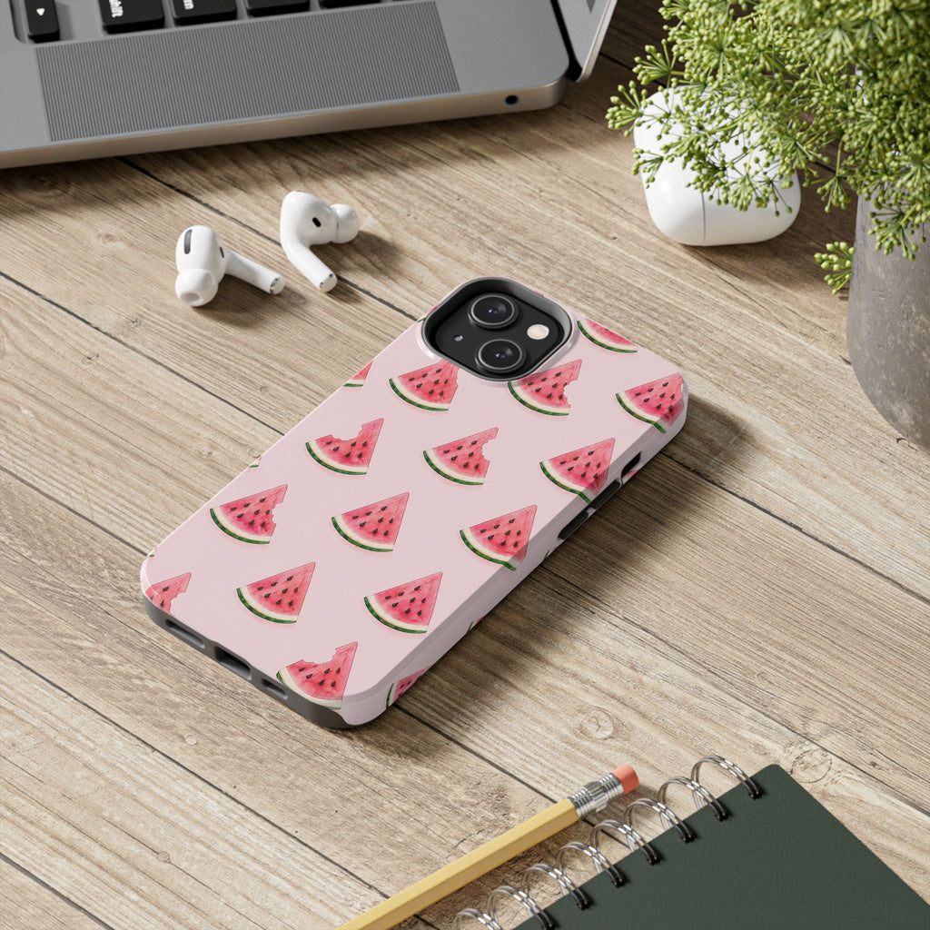 Watermelon Slice Tough Phone Case — Pink Fruit Pattern, Summer Phone Cover