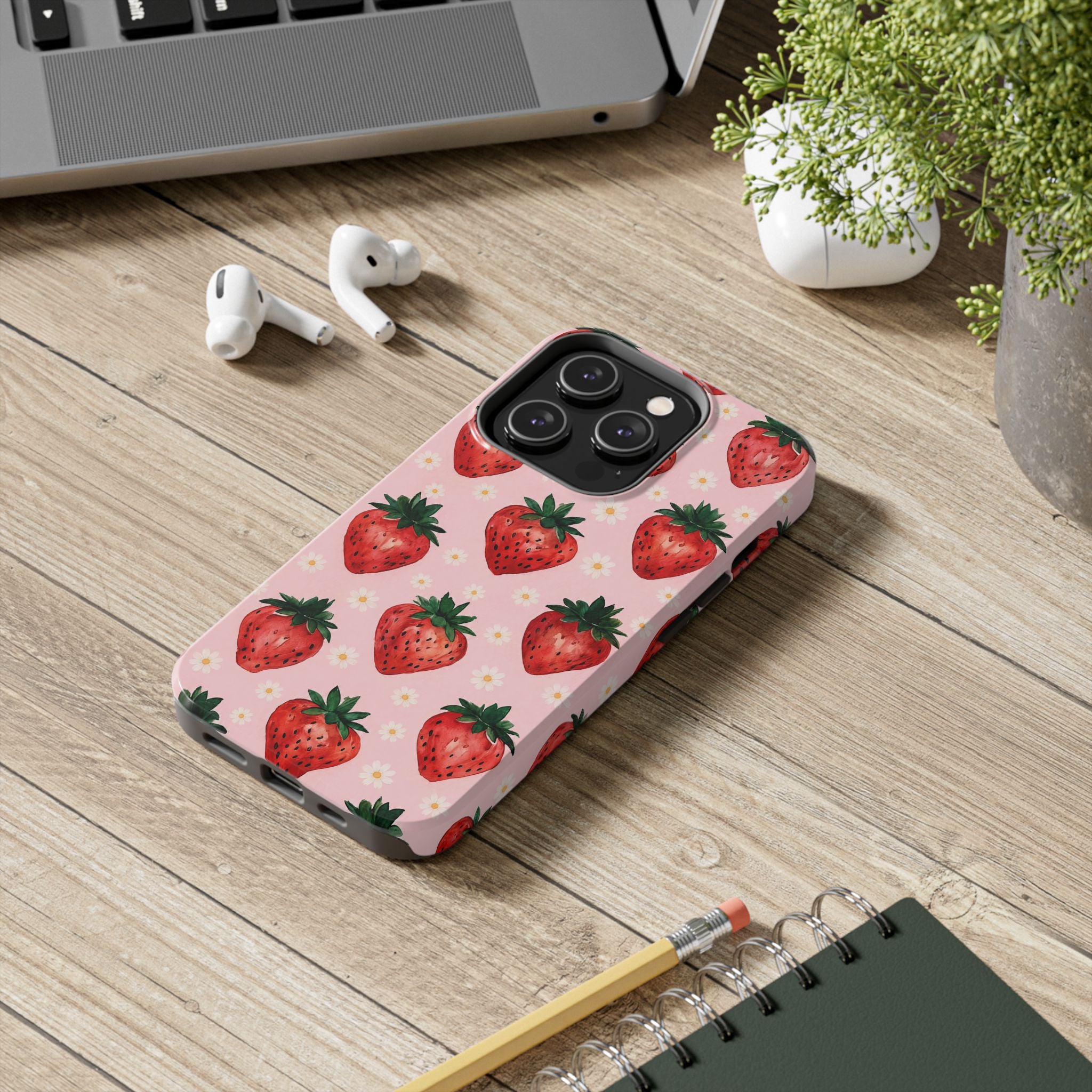 Strawberry Pattern Tough Phone Case — Cute Pink Fruit iPhone/Android Protection