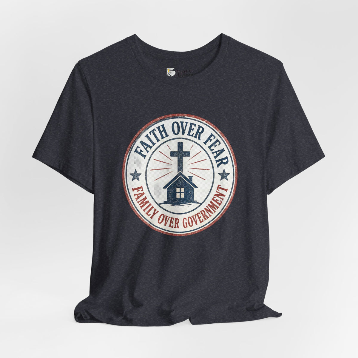 Faith Over Fear Tee — "Family Over Government" Christian Cross T‑Shirt