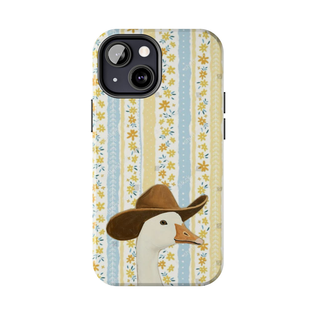 Cowboy Goose Tough Phone Case — Cute Farm Animal iPhone Case with Floral Stripes