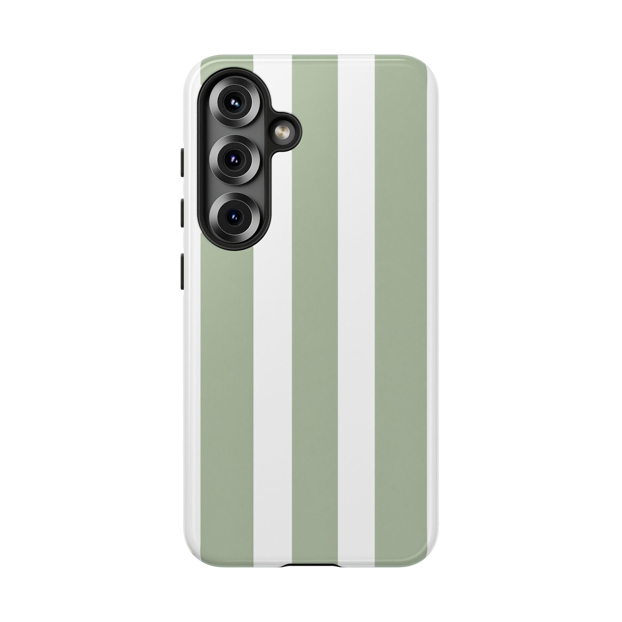 Striped Sage Tough Phone Case — Durable Green & White Vertical Stripe Phone Cover