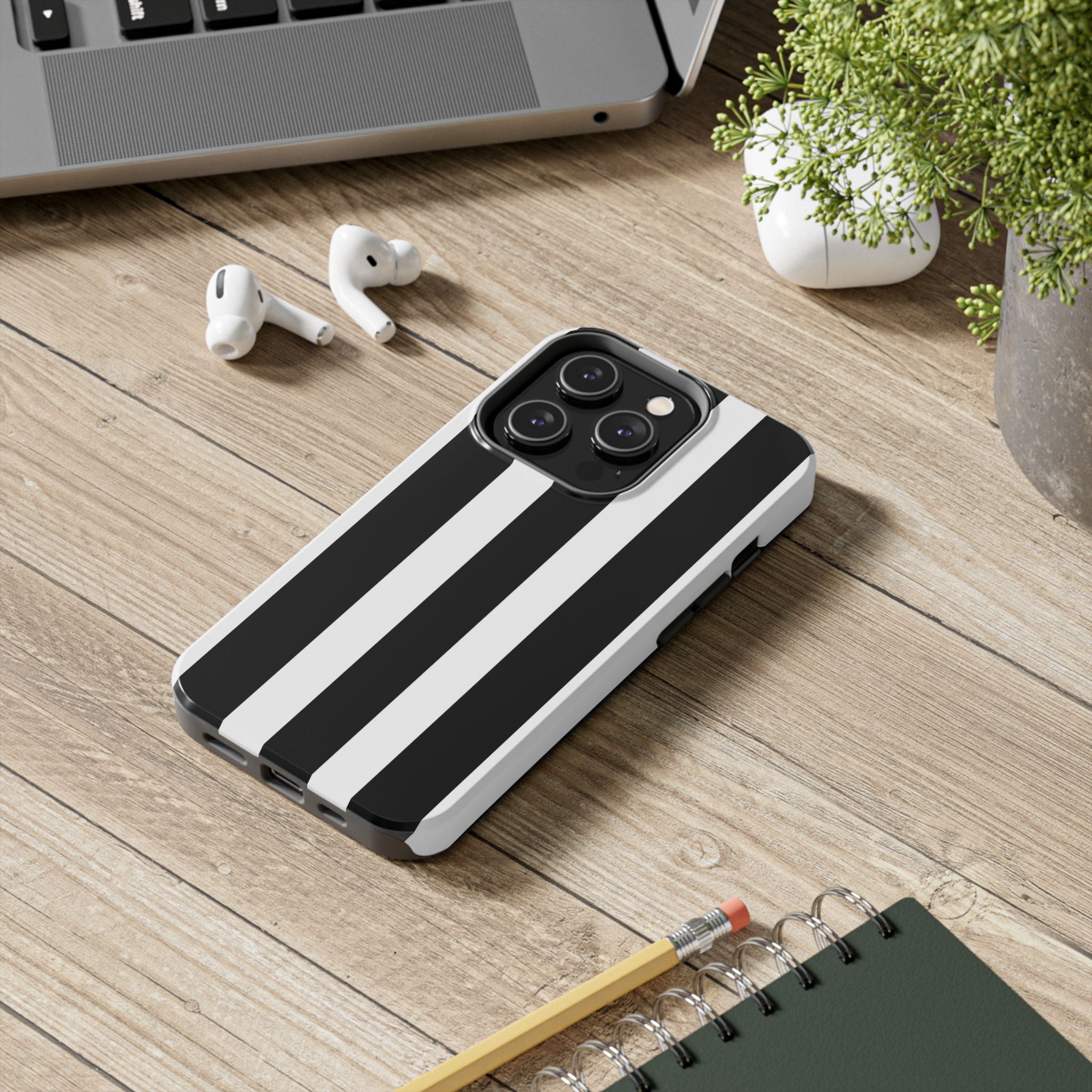 Black & White Bold Stripe Phone Case — Tough Protective Cover