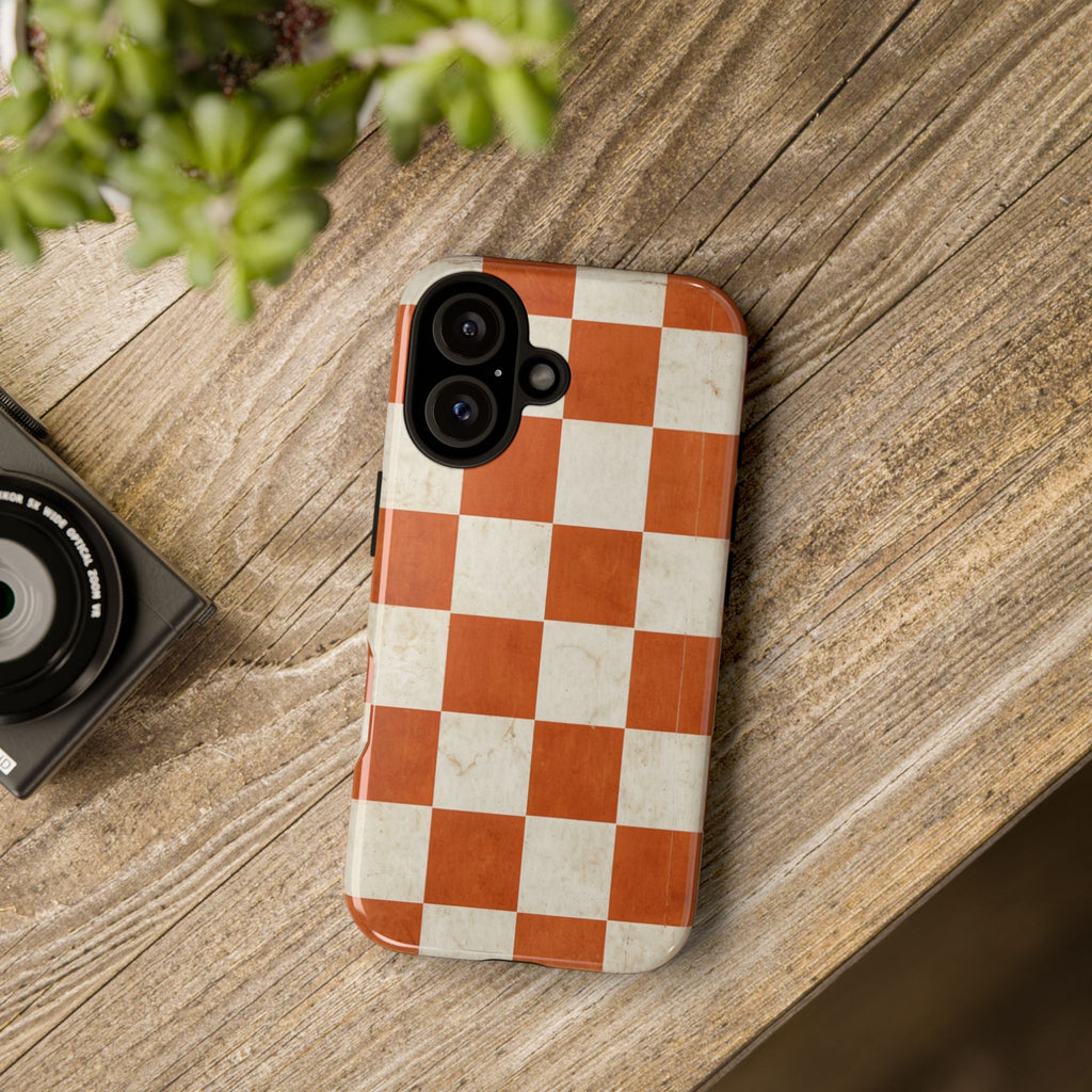 Vintage Orange Checkerboard Tough Phone Case
