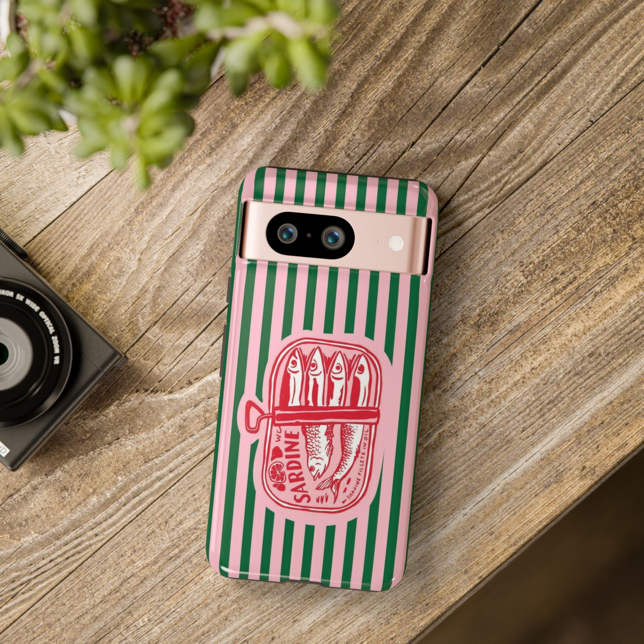 Sardine Stripe Phone Case — Retro Pink & Green Nautical Protection