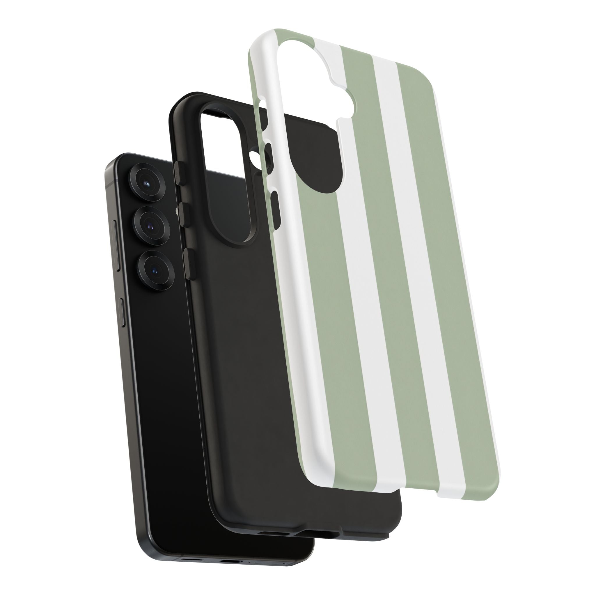 Striped Sage Tough Phone Case — Durable Green & White Vertical Stripe Phone Cover