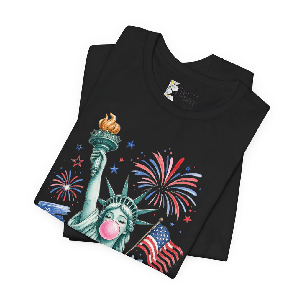 Statue of Liberty Bubblegum Tee — Patriotic 4th of July Graphic T-Shirt