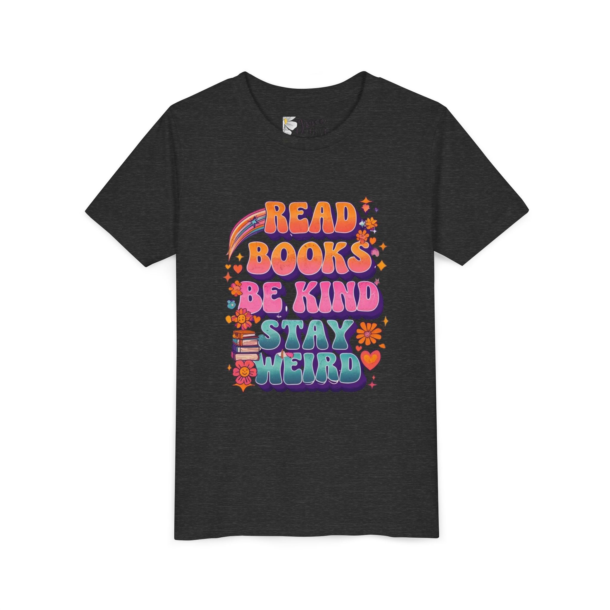 Youth Tee — "Read Books Be Kind Stay Weird" Retro Kids Graphic Shirt