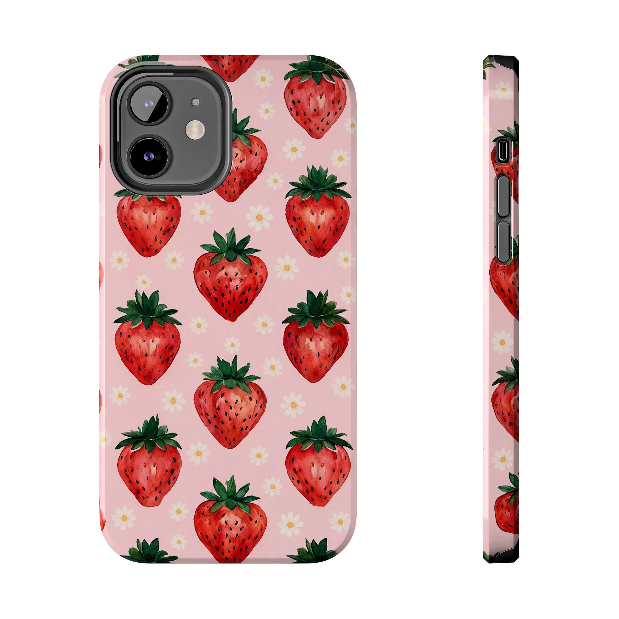 Strawberry Pattern Tough Phone Case — Cute Pink Fruit iPhone/Android Protection