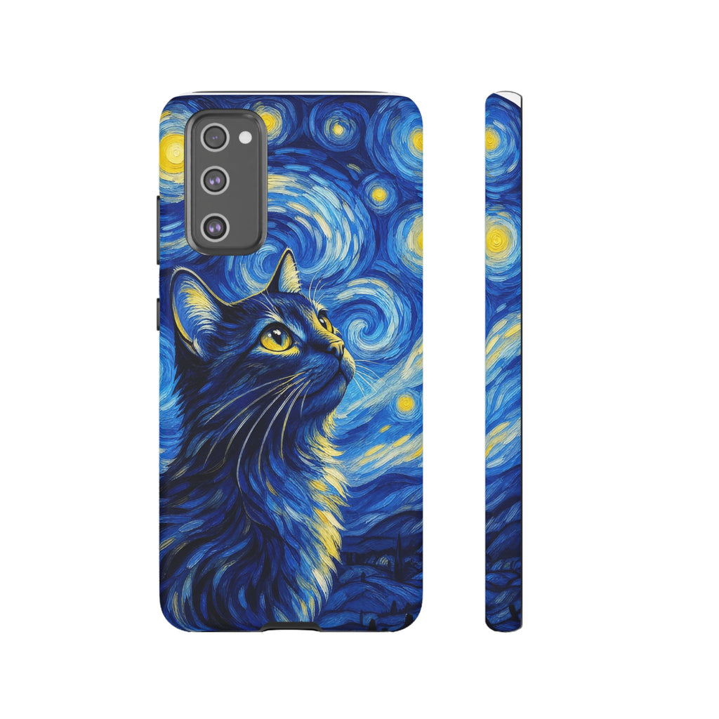 Starry Night Cat Phone Case — Van GoghStyle Blue Galaxy iPhone Cover