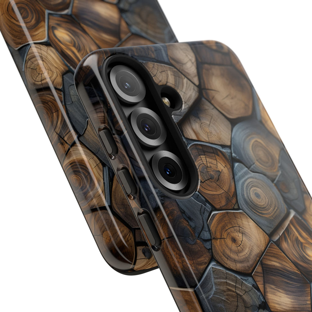 Wood Grain Hex Phone Case — Rustic Geometric iPhone Protection