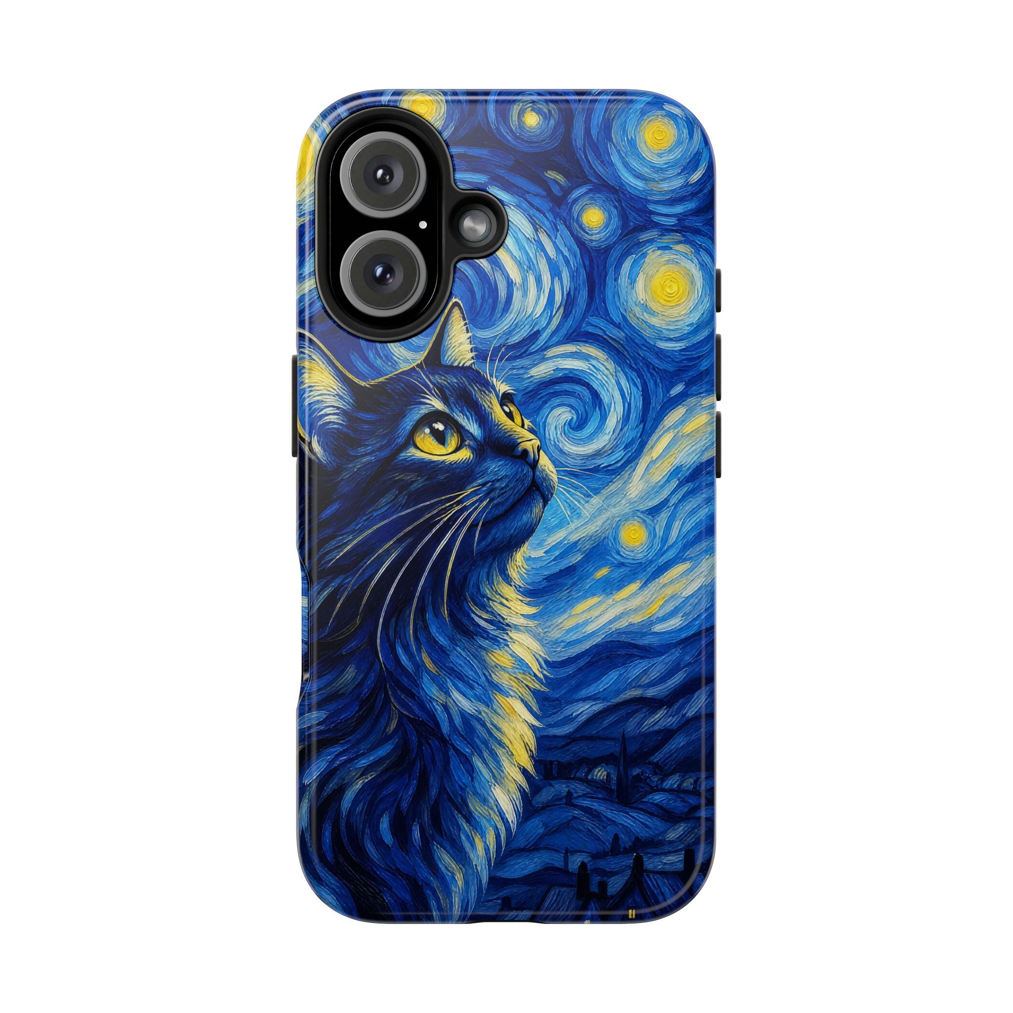 Starry Night Cat Tough Phone Case — Van Gogh Style Galaxy Kitten Protective Cover