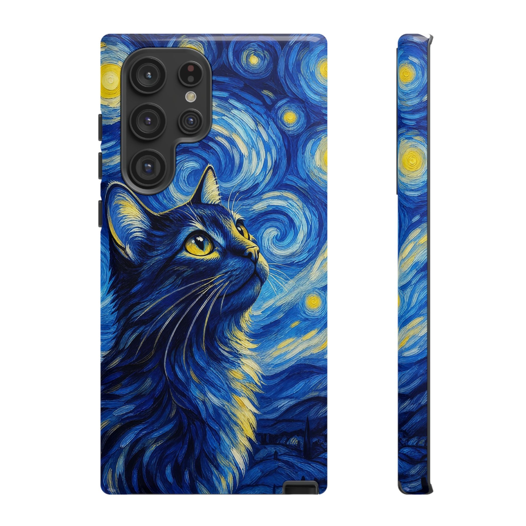 Starry Night Cat Phone Case — Van GoghStyle Blue Galaxy iPhone Cover