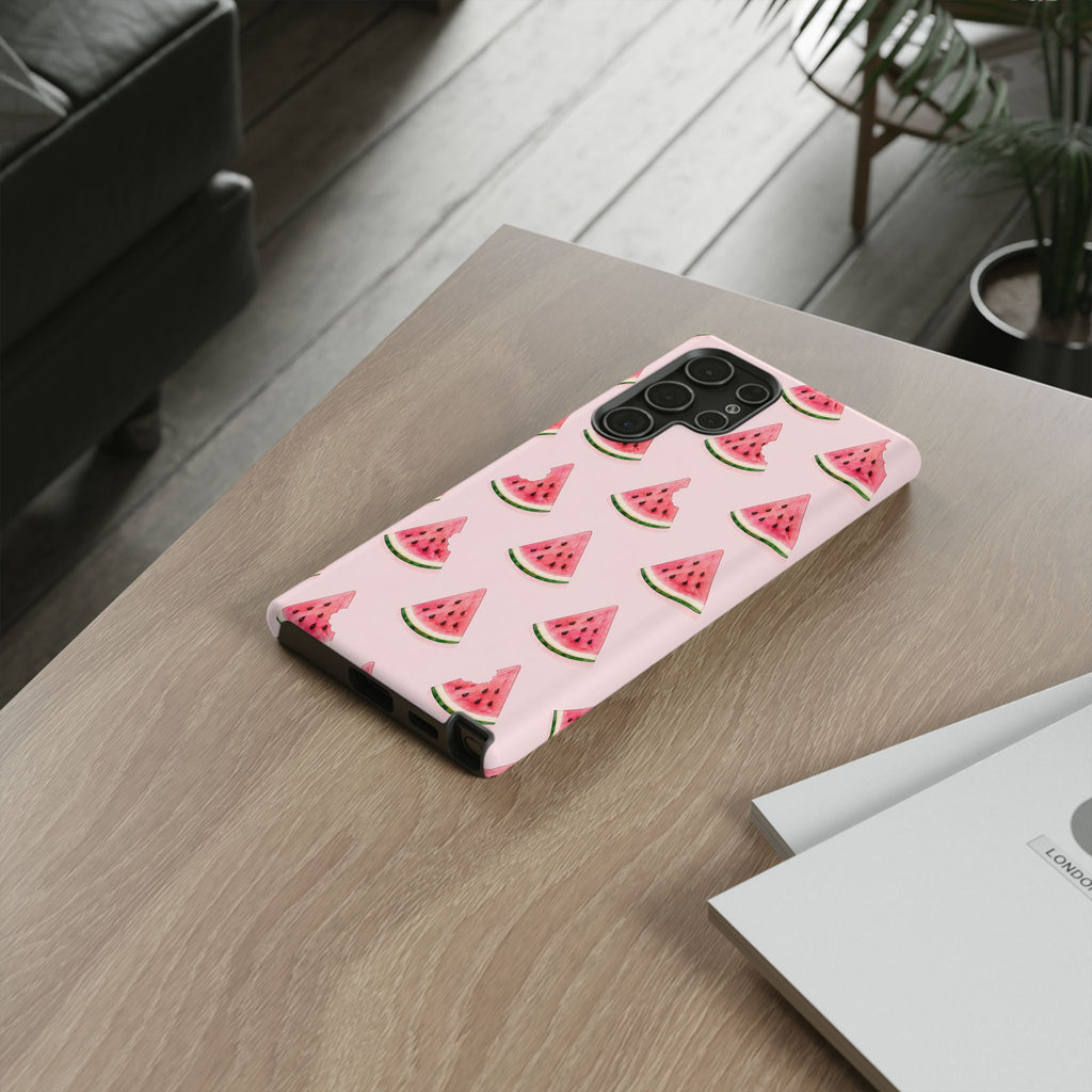 Watermelon Pattern Tough Phone Case — Pink Fruit Slice Protective Case