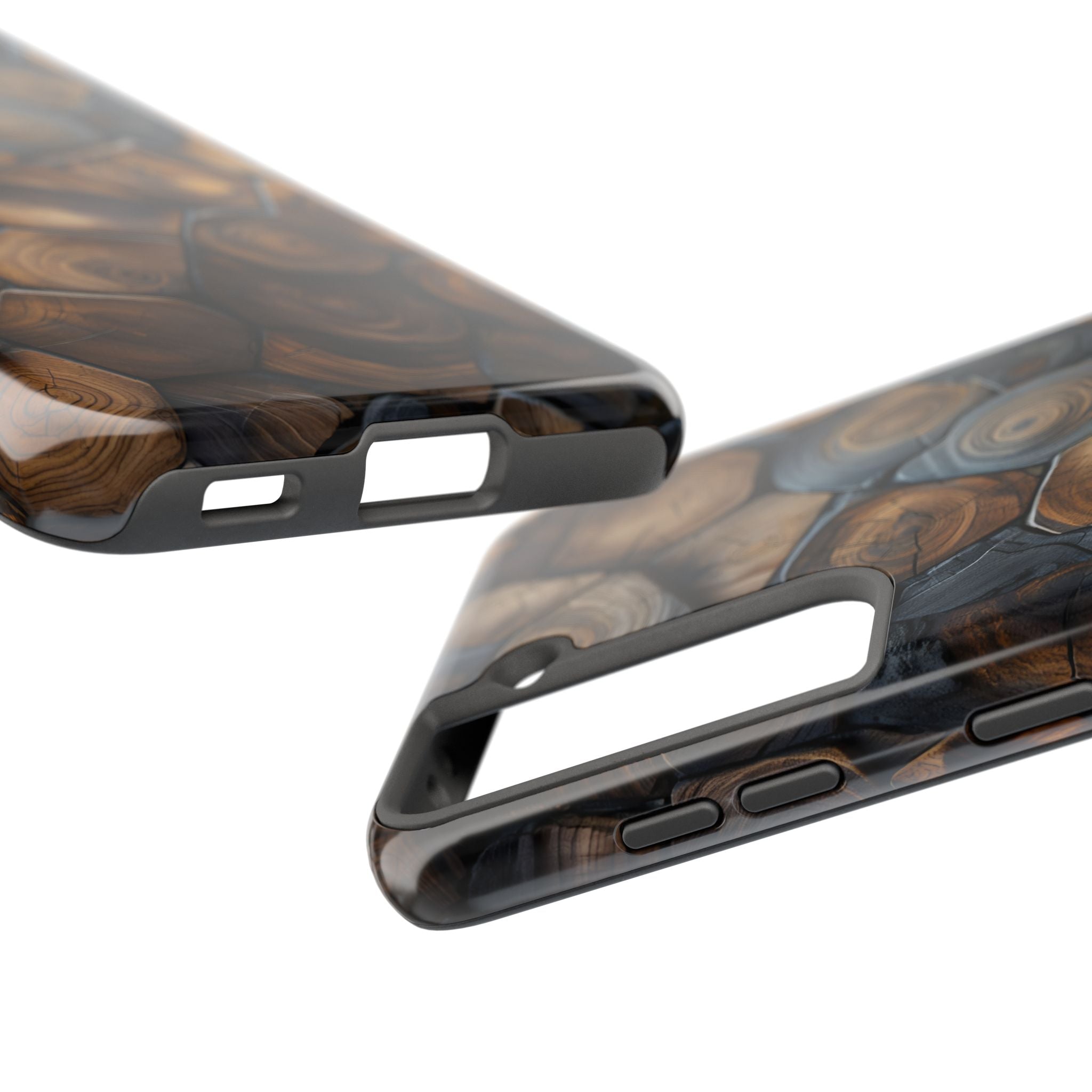 Woodgrain Hex Pattern Tough Phone Case — Rustic Log Cross-Section Design