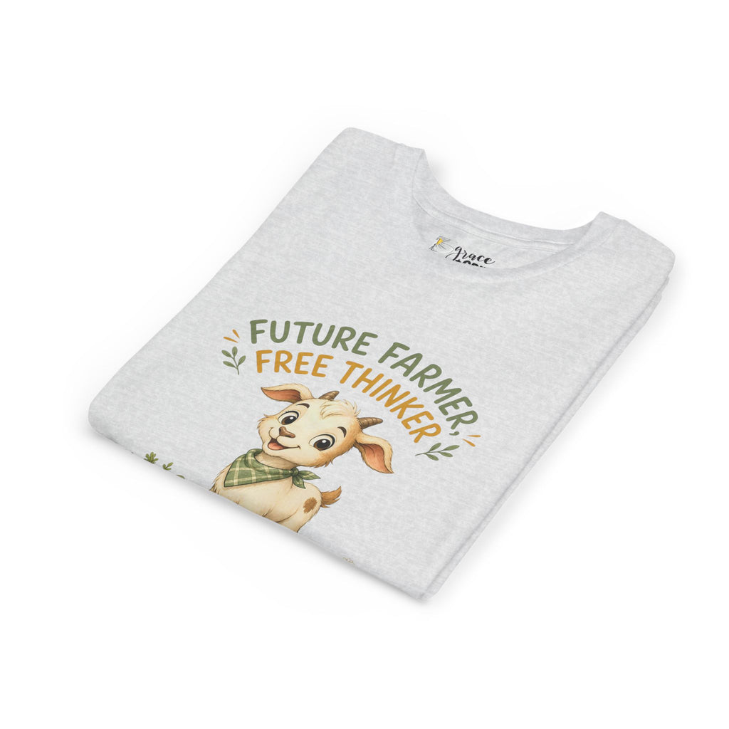 Youth Tee — "Future Farmer, Free Thinker" Cute Goat Kids Shirt