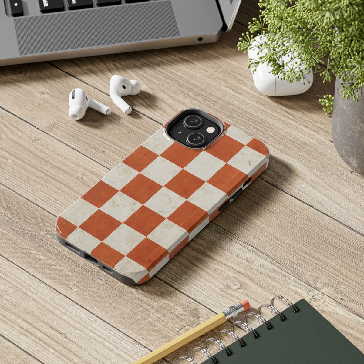 Orange and Cream Checkerboard Tough Phone Case