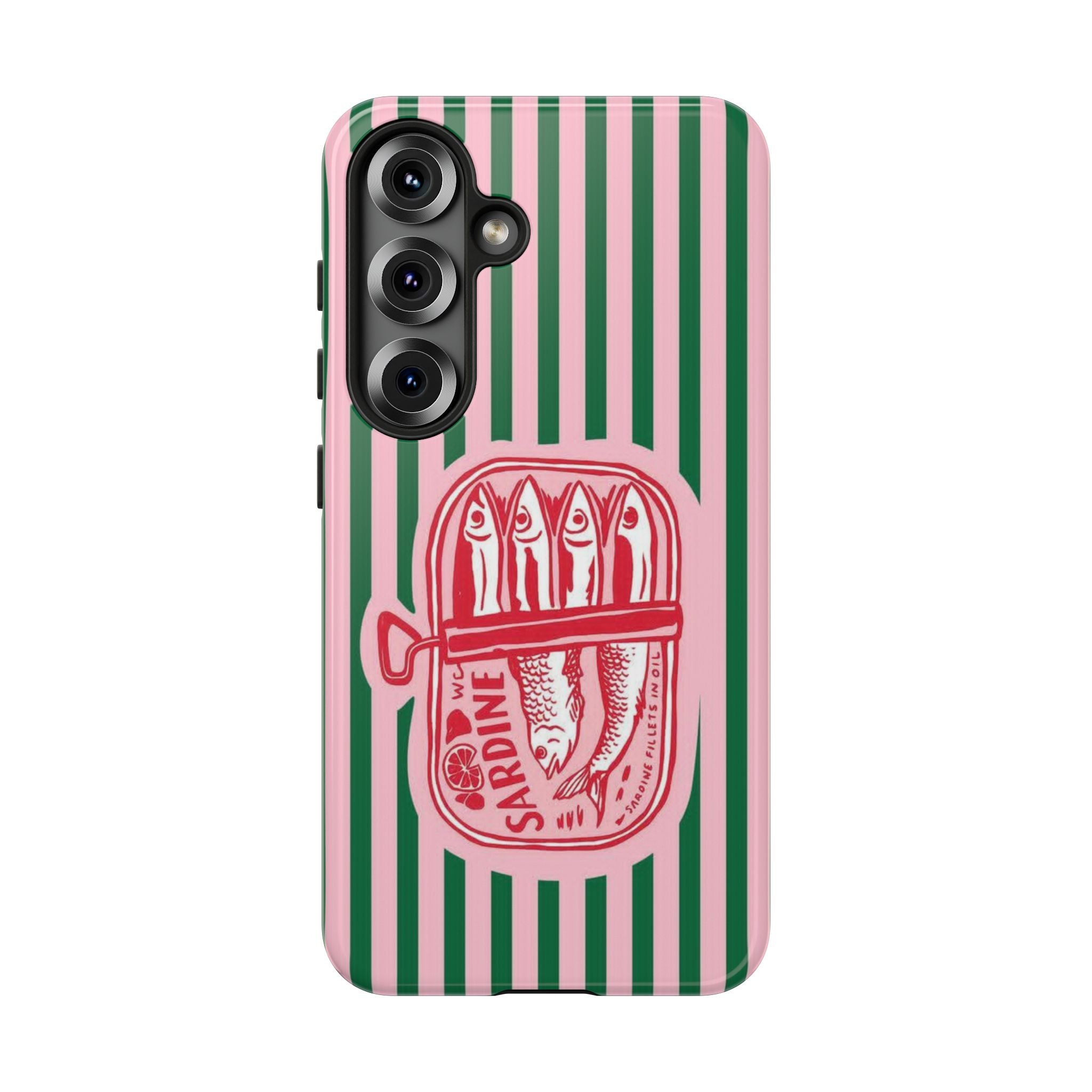 Sardine Stripe Phone Case — Retro Pink & Green Nautical Protection