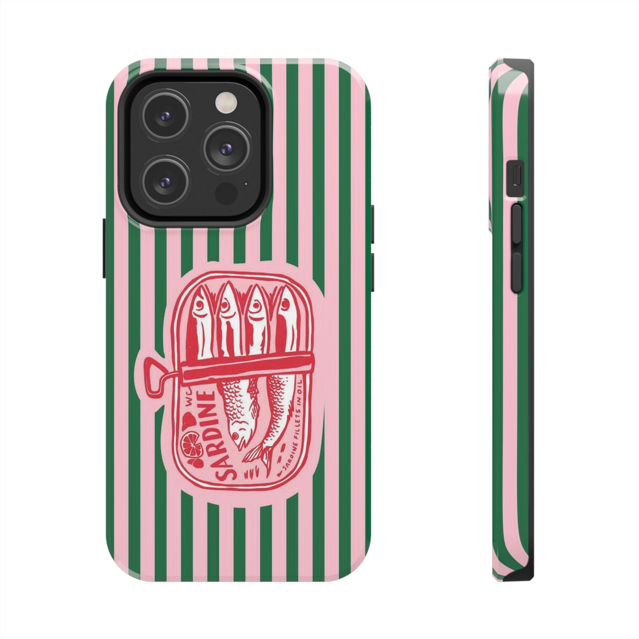 Sardine Stripes Tough Phone Case — Retro Pink & Green Protective Phone Cover