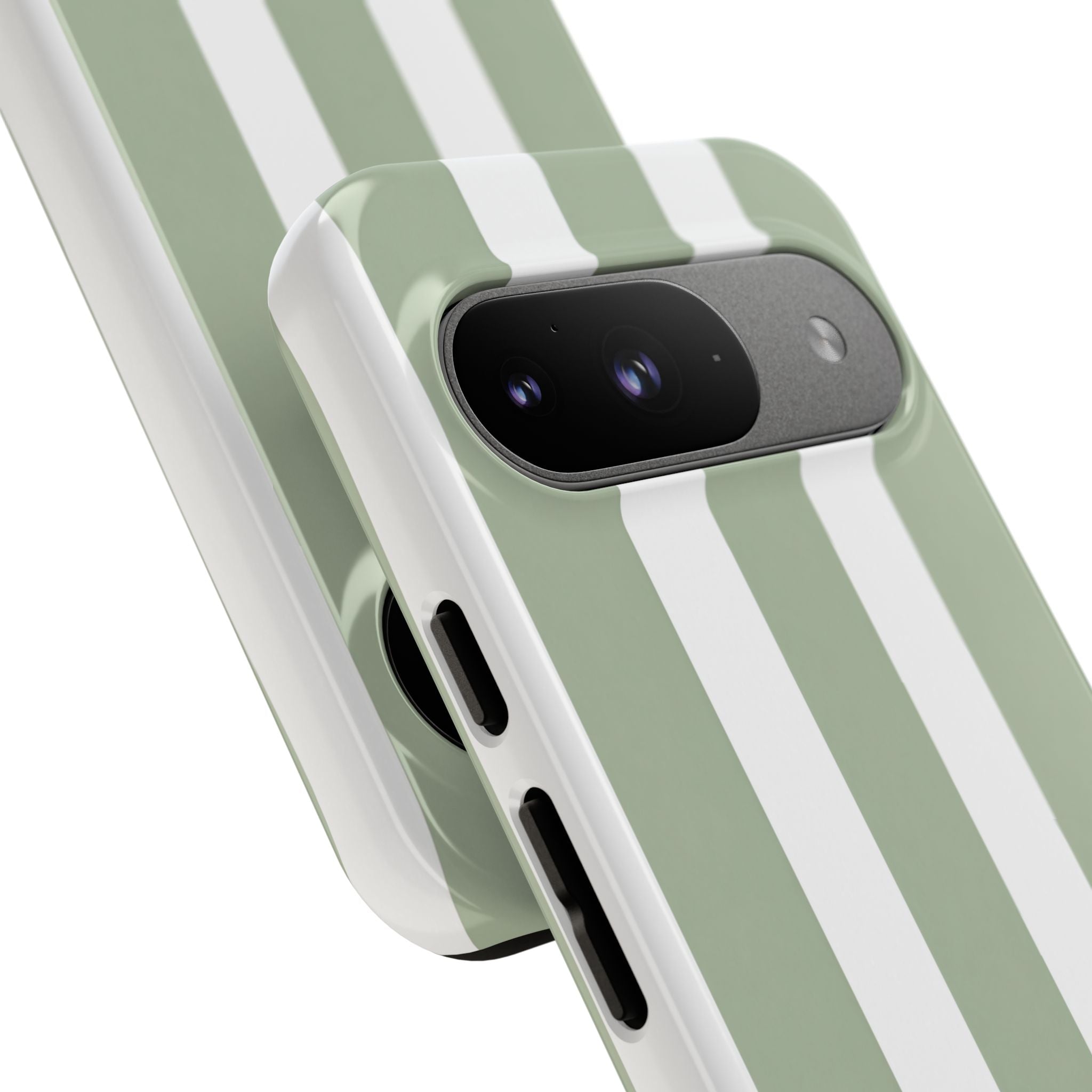Striped Sage Tough Phone Case — Durable Green & White Vertical Stripe Phone Cover
