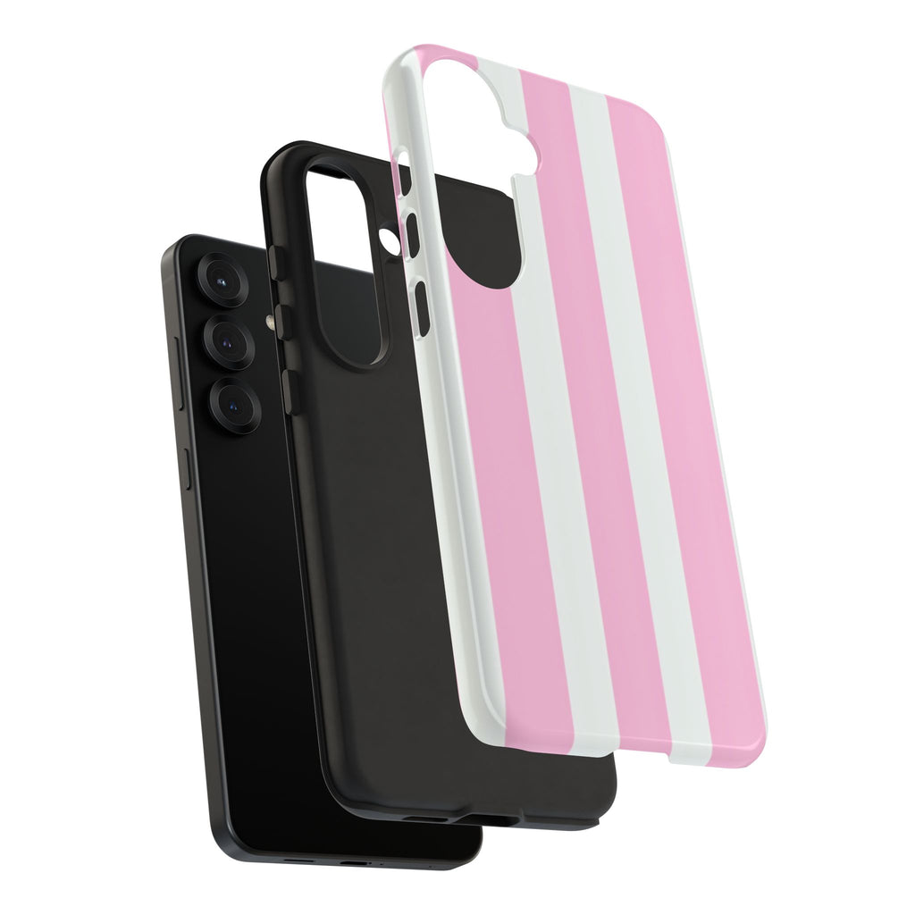 Pink & White Striped Tough Phone Case — Durable Protective Phone Cover