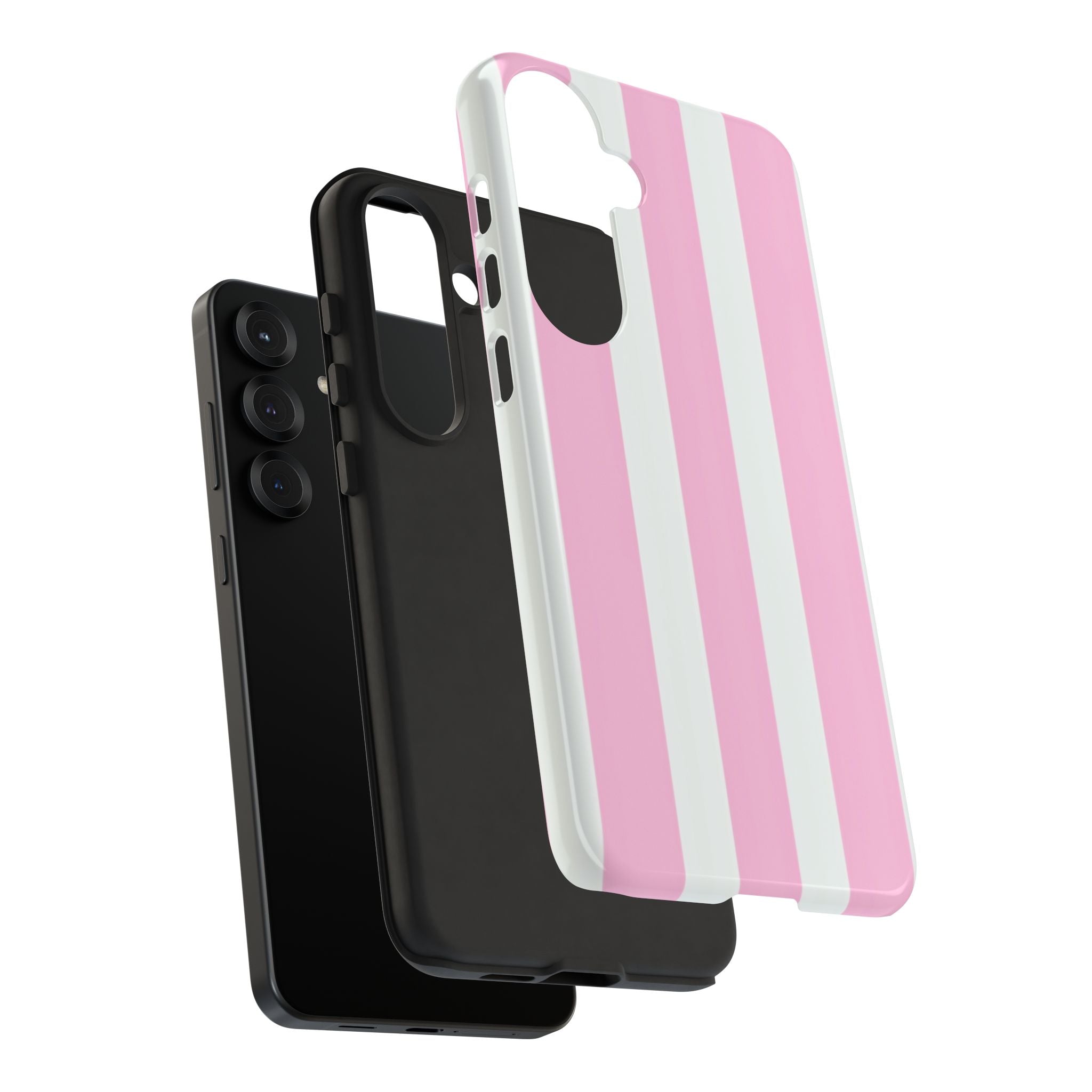 Pink & White Striped Tough Phone Case — Durable Protective Phone Cover