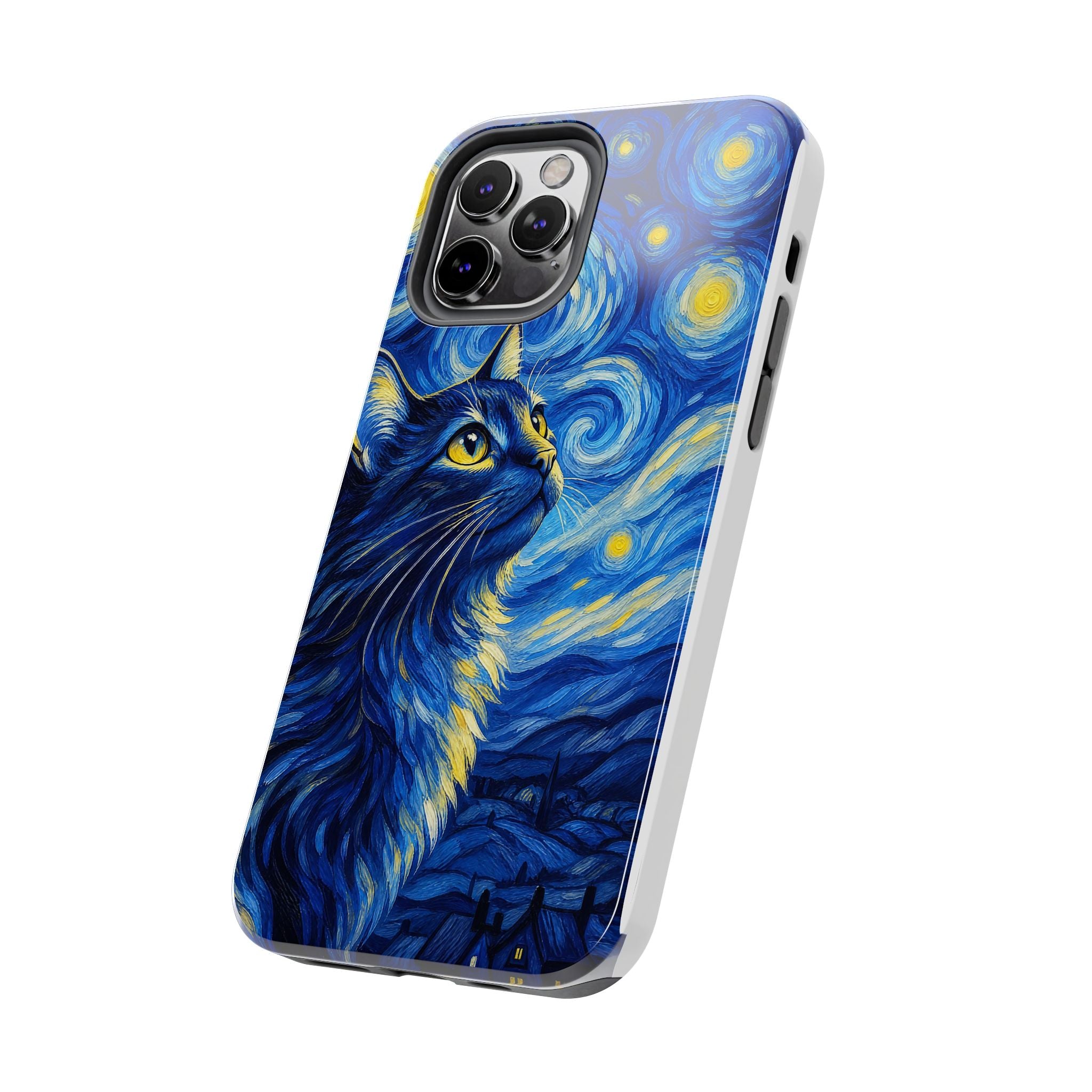 Starry Night Cat Tough Phone Case — Van Gogh Style Galaxy Kitten Protective Cover