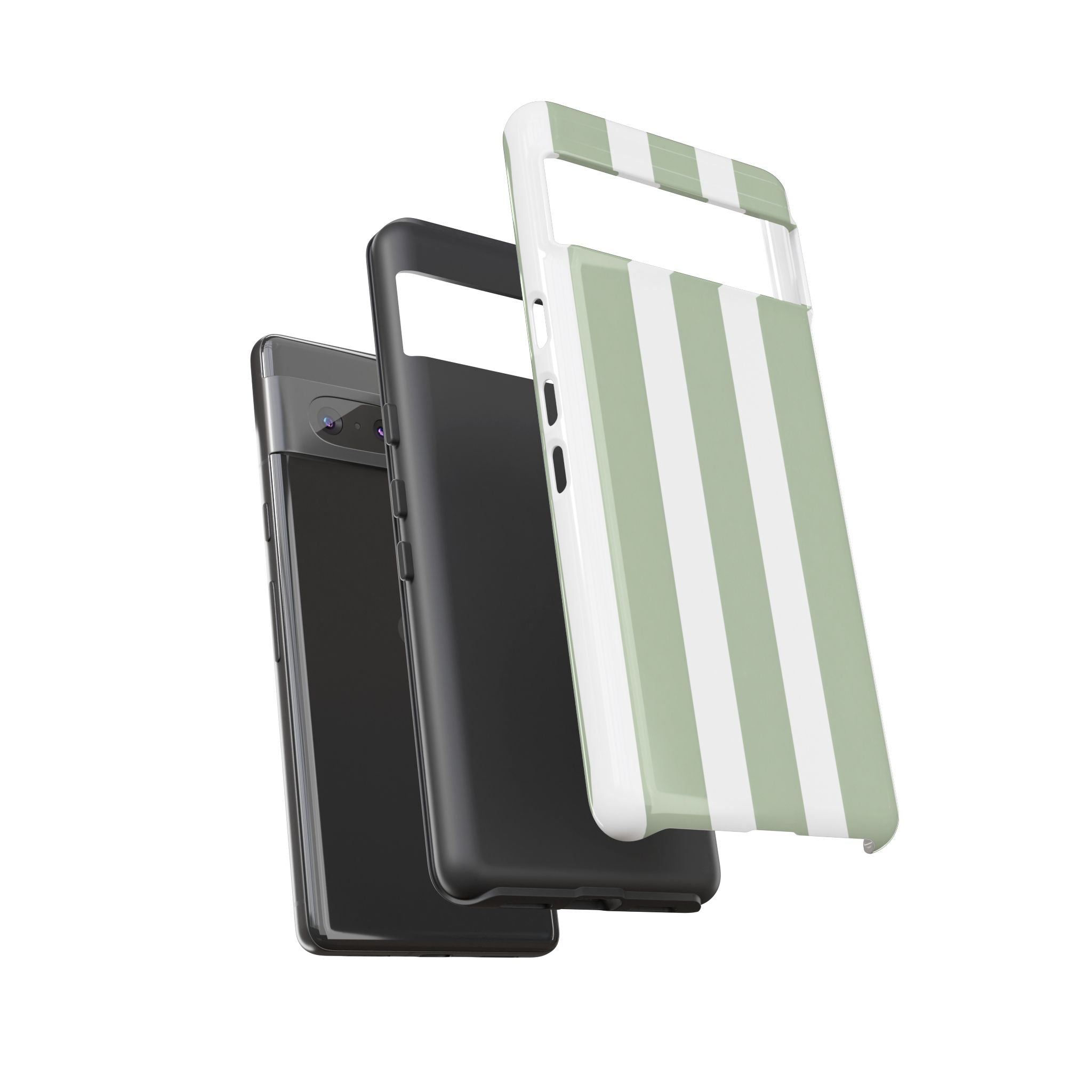 Striped Sage Tough Phone Case — Durable Green & White Vertical Stripe Phone Cover
