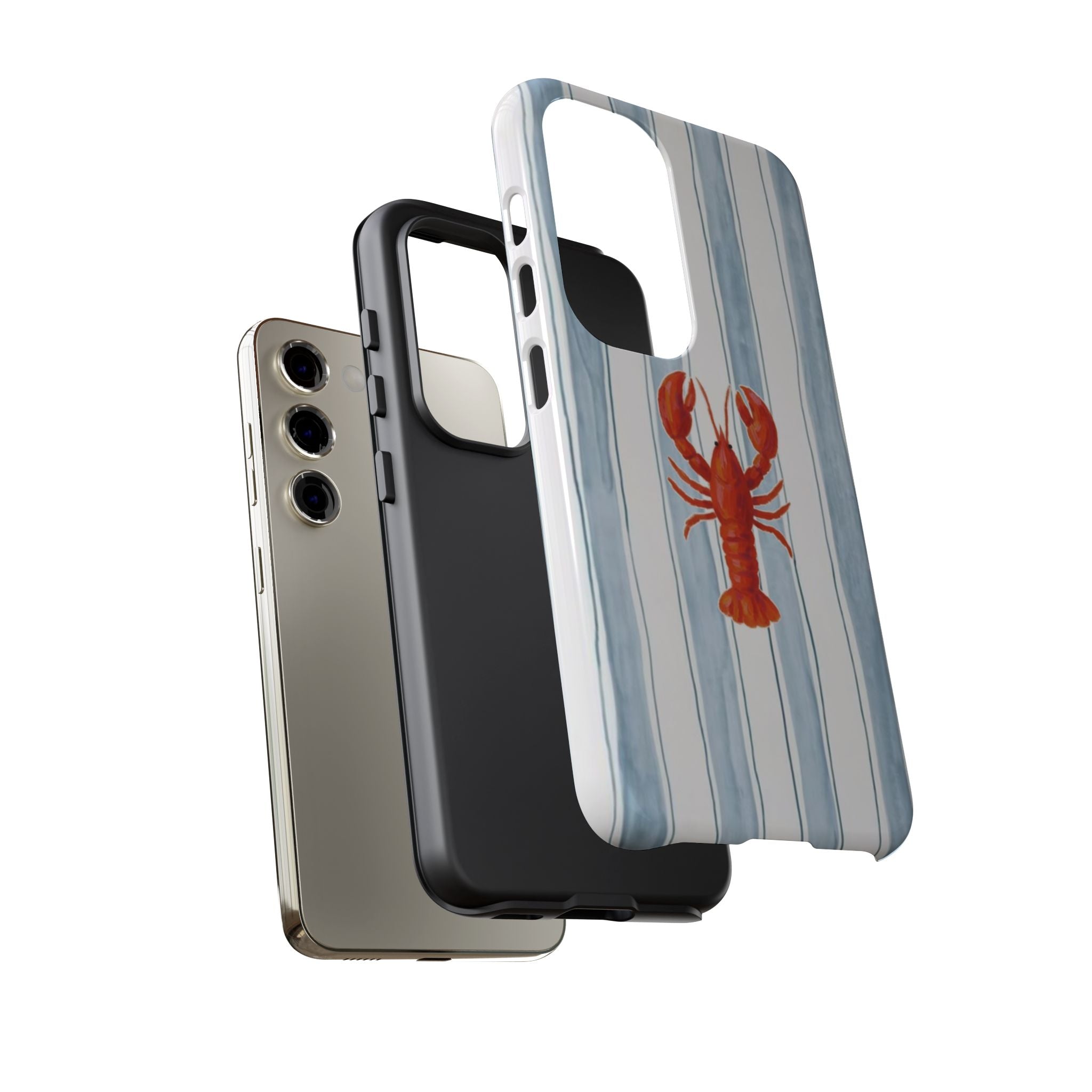 Lobster Stripe Phone Case — Nautical Blue & White Protective Cover