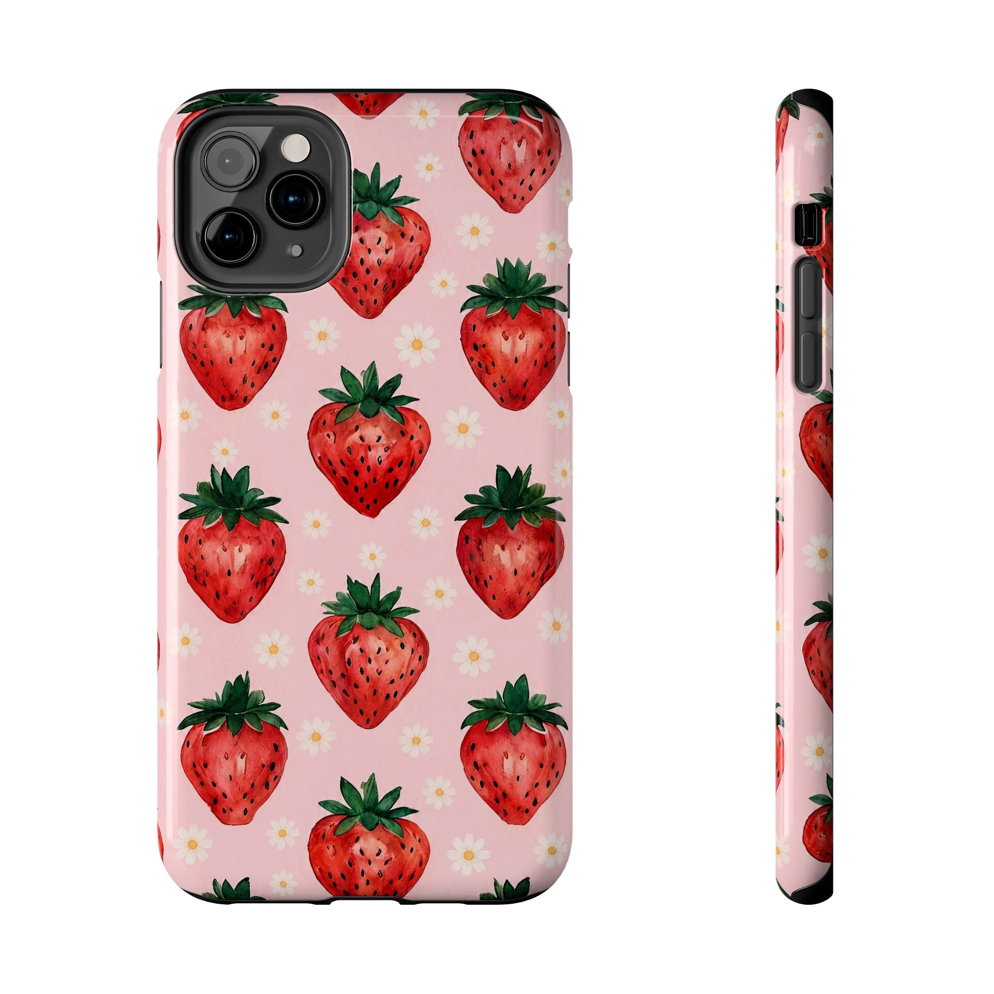 Strawberry Pattern Tough Phone Case — Cute Pink Fruit iPhone/Android Protection