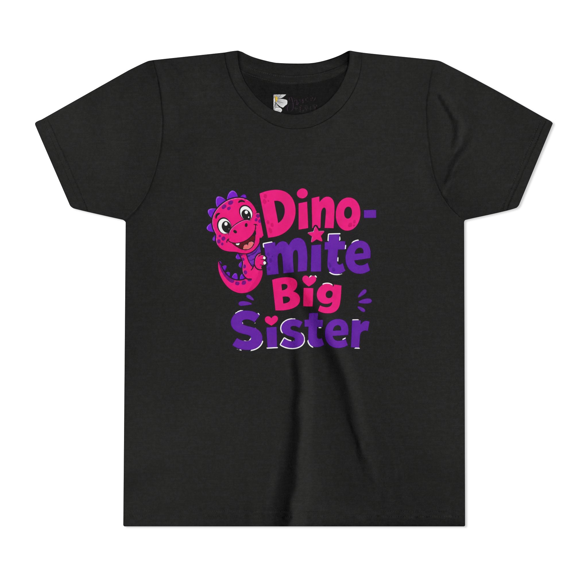 Dino-mite Big Sister Youth Tee — Cute Pink Dinosaur Big Sister Shirt