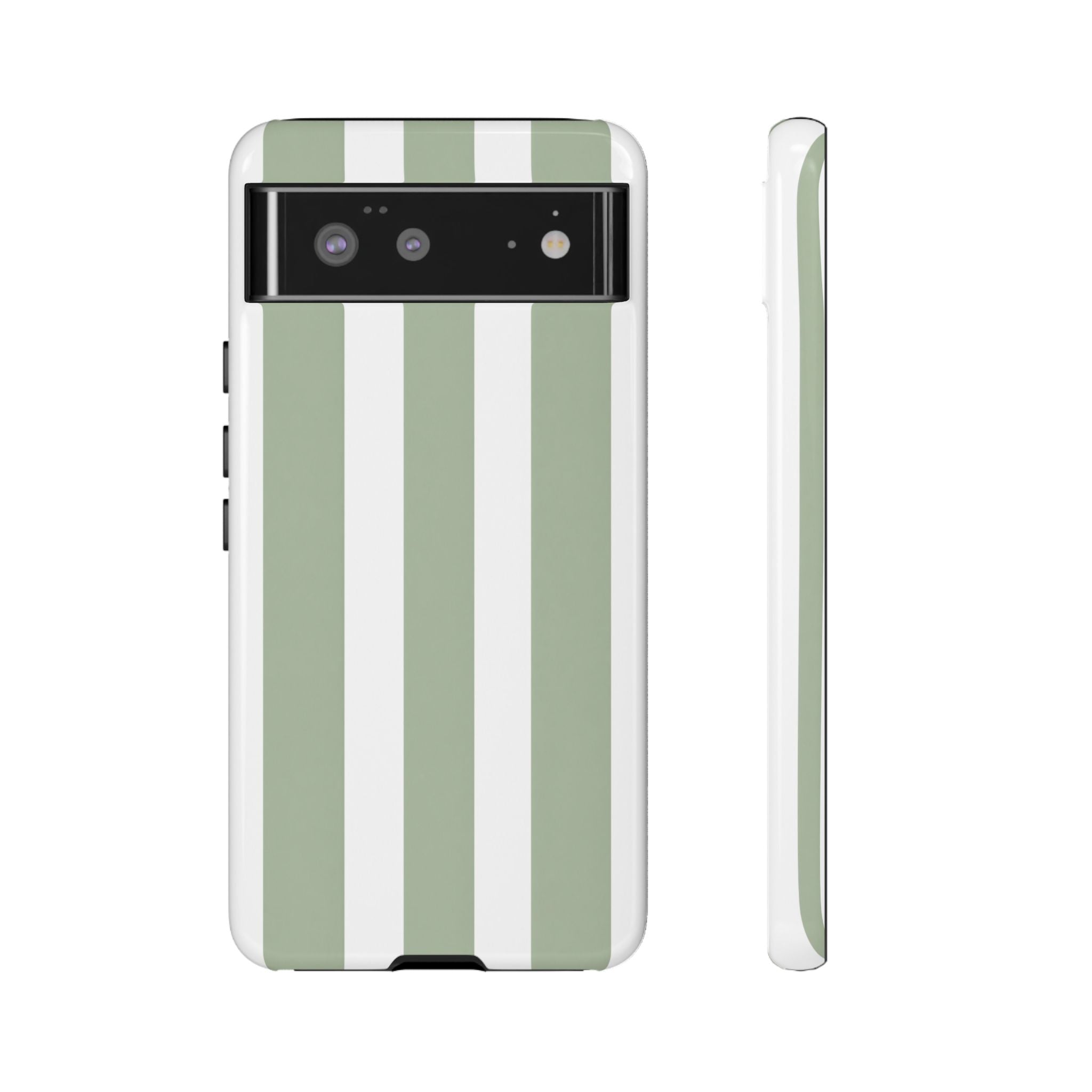 Striped Sage Tough Phone Case — Durable Green & White Vertical Stripe Phone Cover