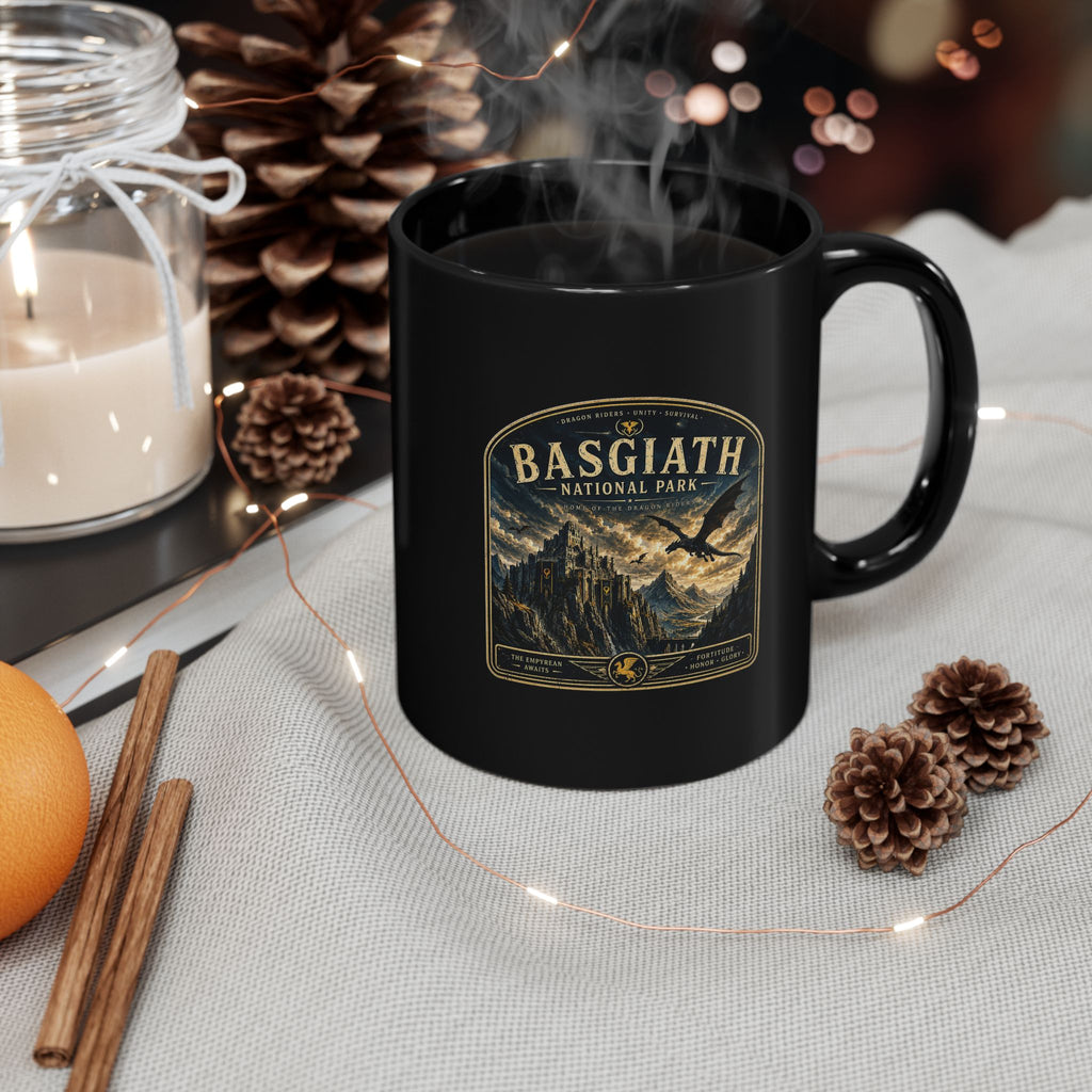 Basgiath National Park Black Mug – Vintage Mountain Landscape Coffee Cup (11oz/15oz)