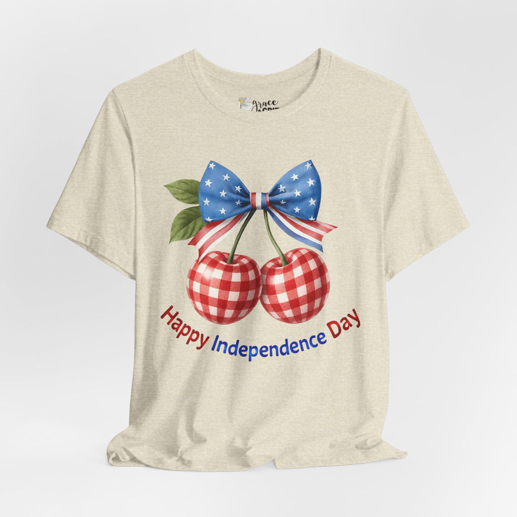Independence Day Cherry Tee — Patriotic Bow 'Happy Independence Day' T-Shirt