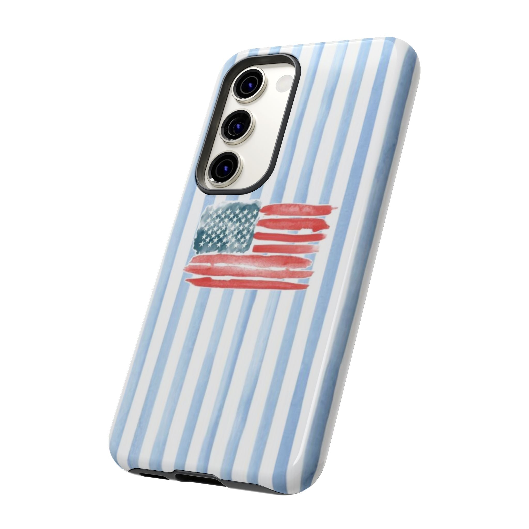 American Flag Watercolor Phone Case - Blue Stripe Tough Case